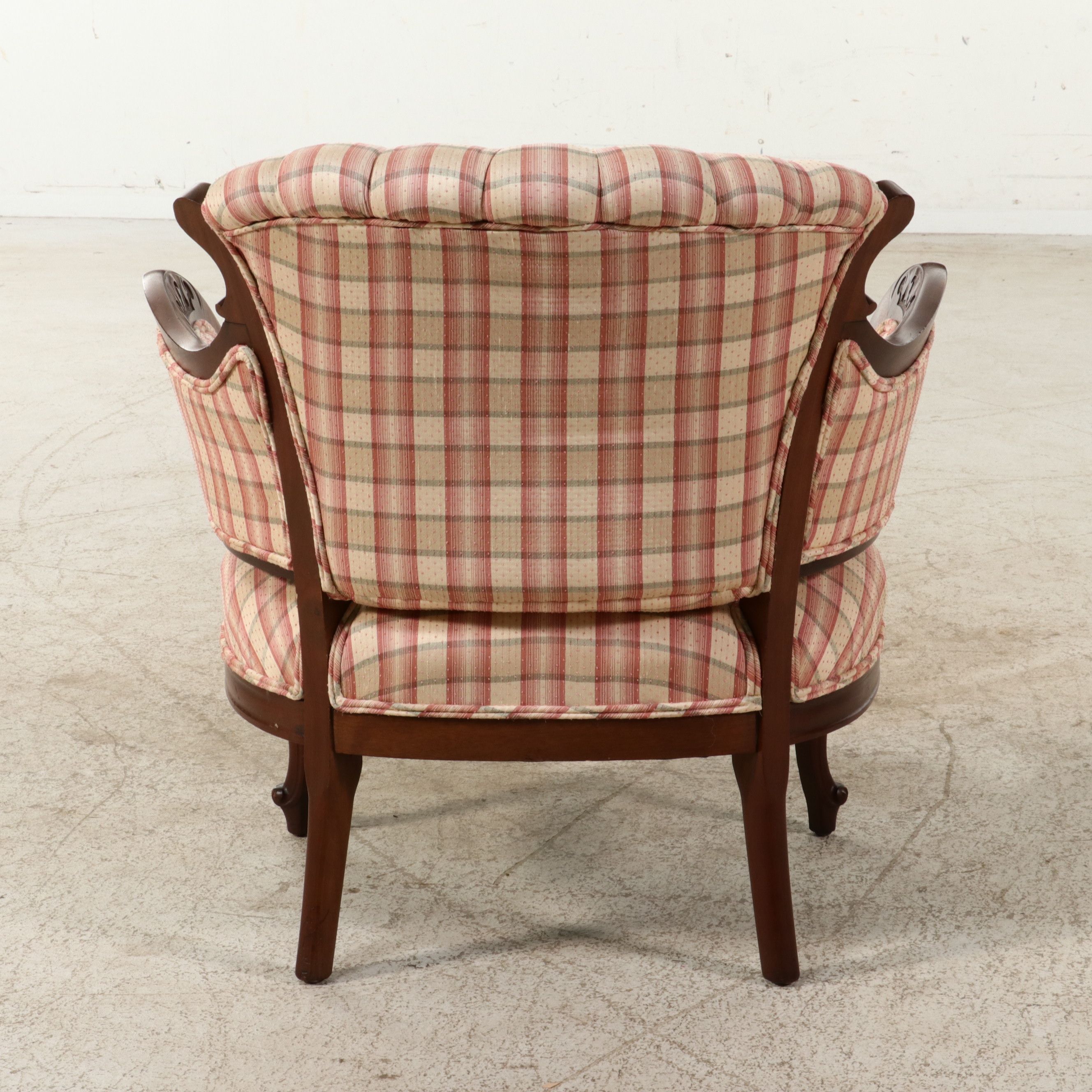 Louis Philippe Style Plaid Upholstered Bergère, Late 20th Century
