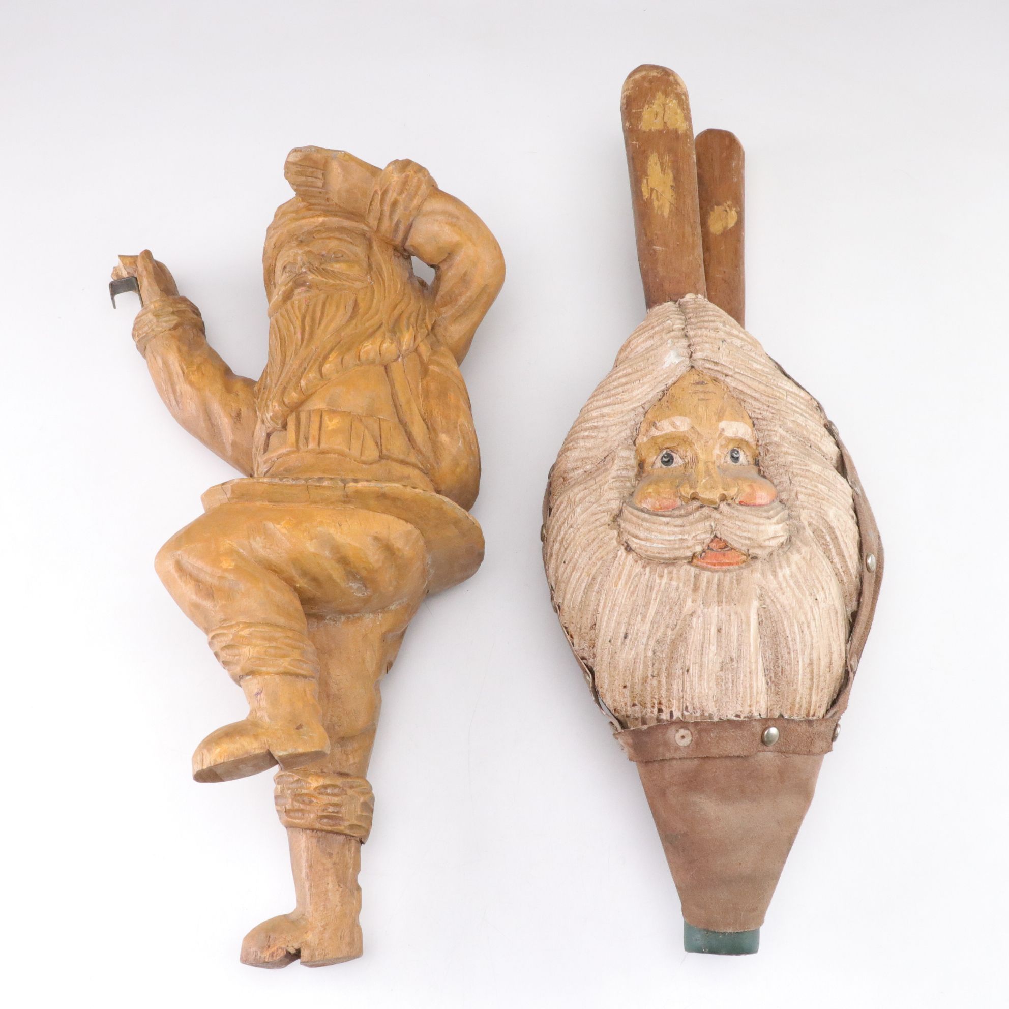 Hand-Carved Santa Claus Fireplace Bellows and Hanging Decor