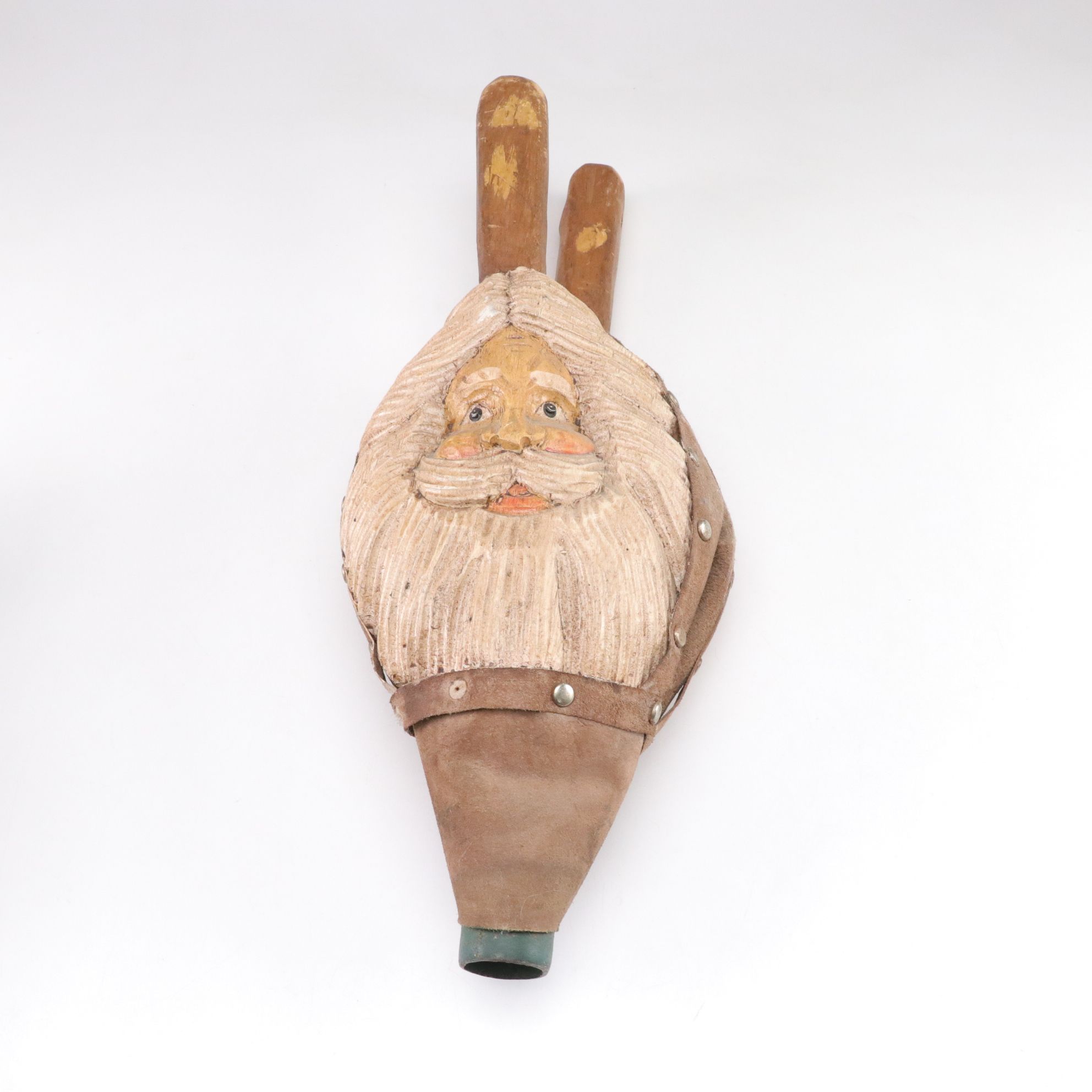 Hand-Carved Santa Claus Fireplace Bellows and Hanging Decor