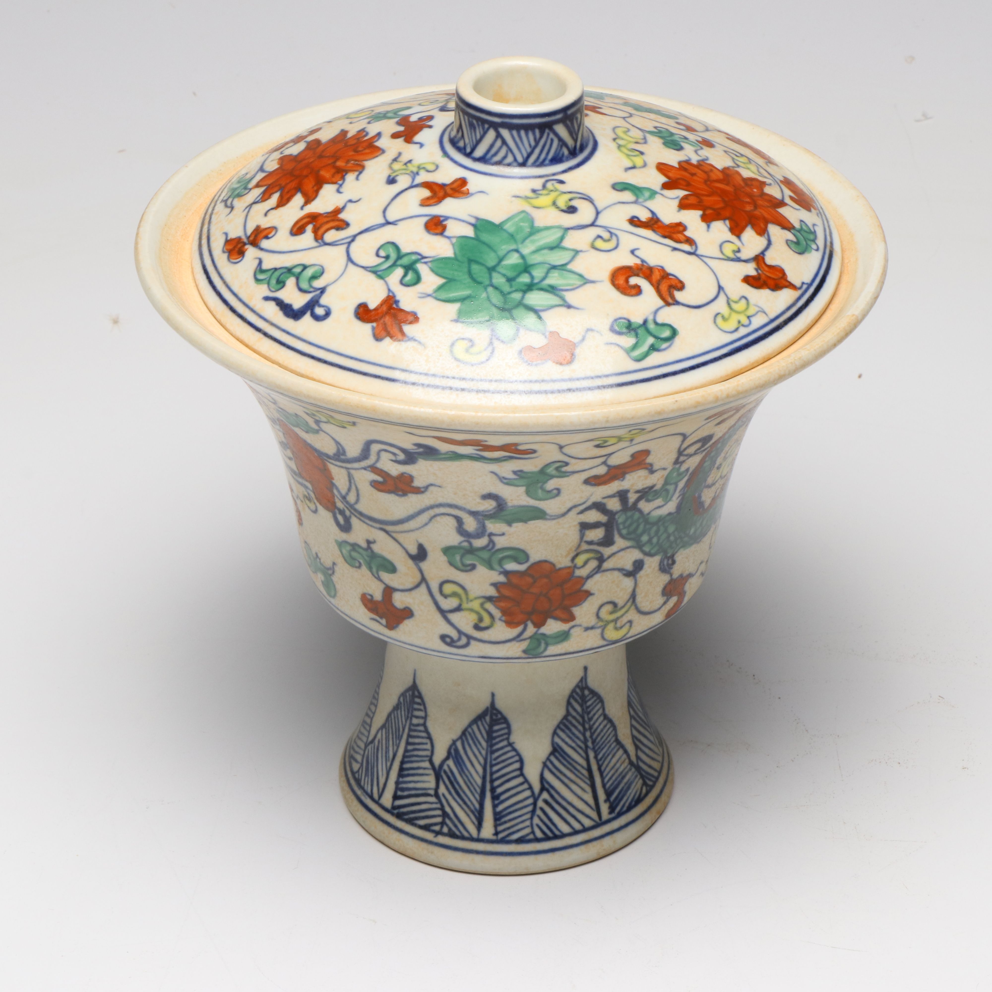 Chinese Ming Style Doucai Dragon Porcelain Lidded Jar and Bowl