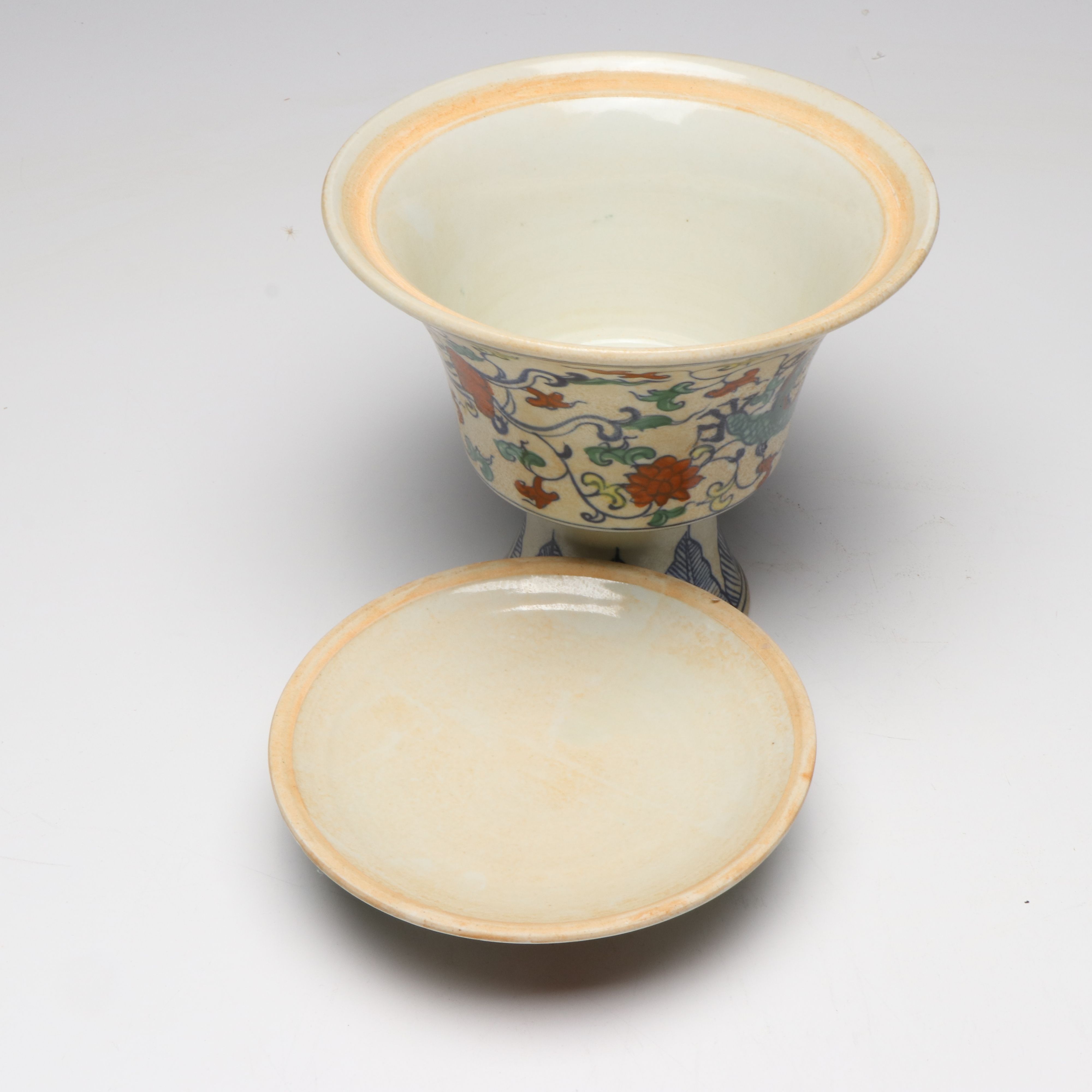 Chinese Ming Style Doucai Dragon Porcelain Lidded Jar and Bowl