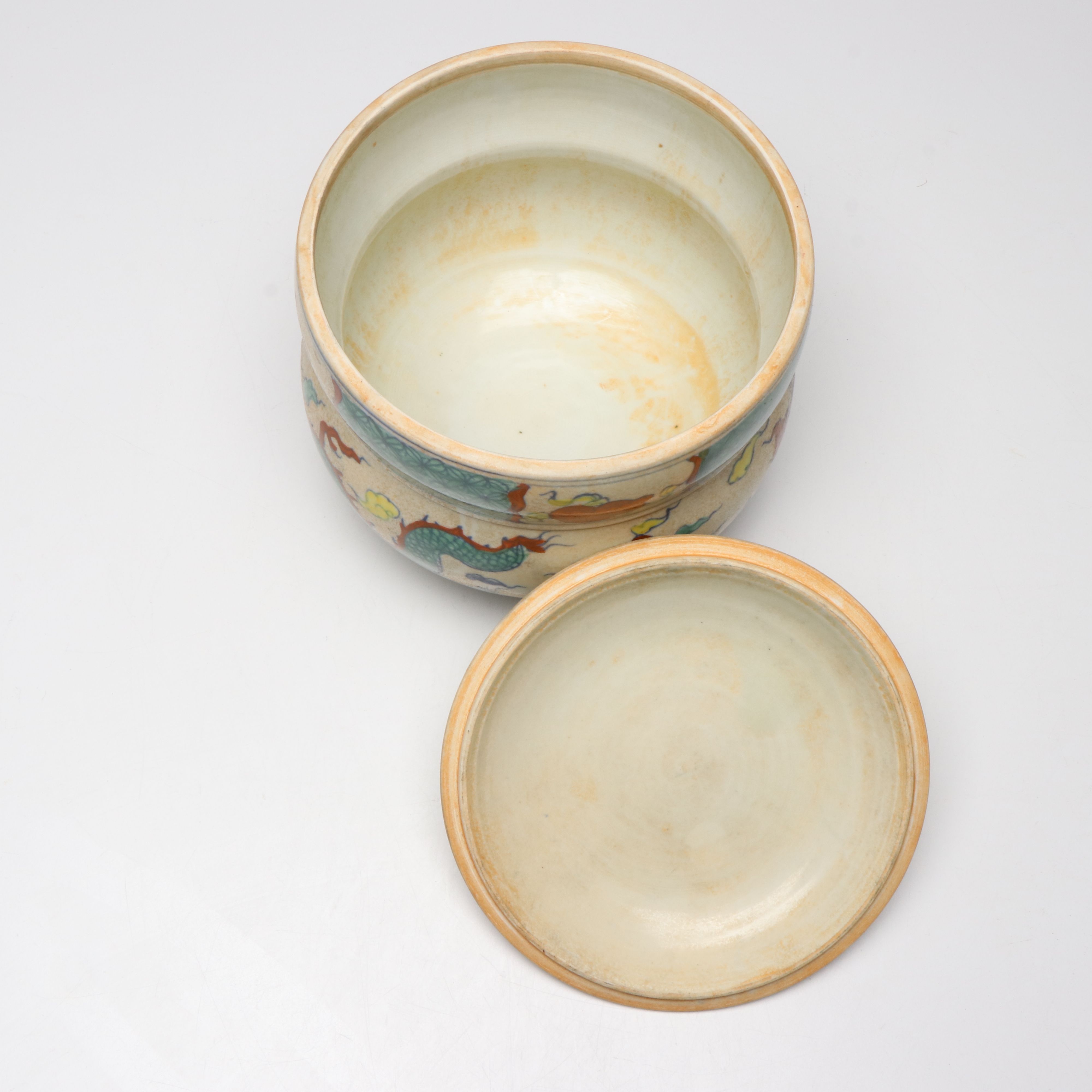 Chinese Ming Style Doucai Dragon Porcelain Lidded Jar and Bowl