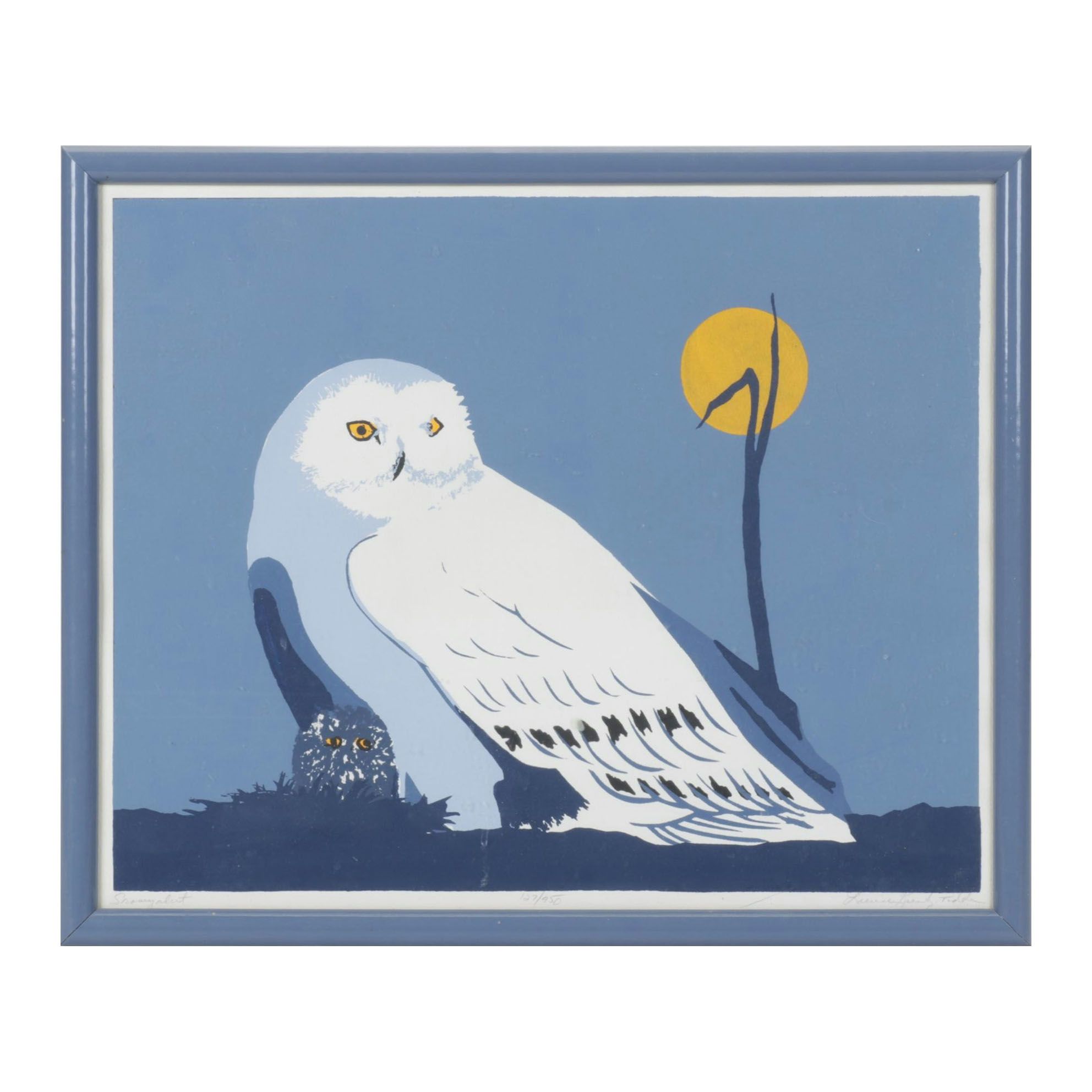 Louise K. Todds Minimalist Tri-Tone Serigraph "Snowy alert", Late 20th Century