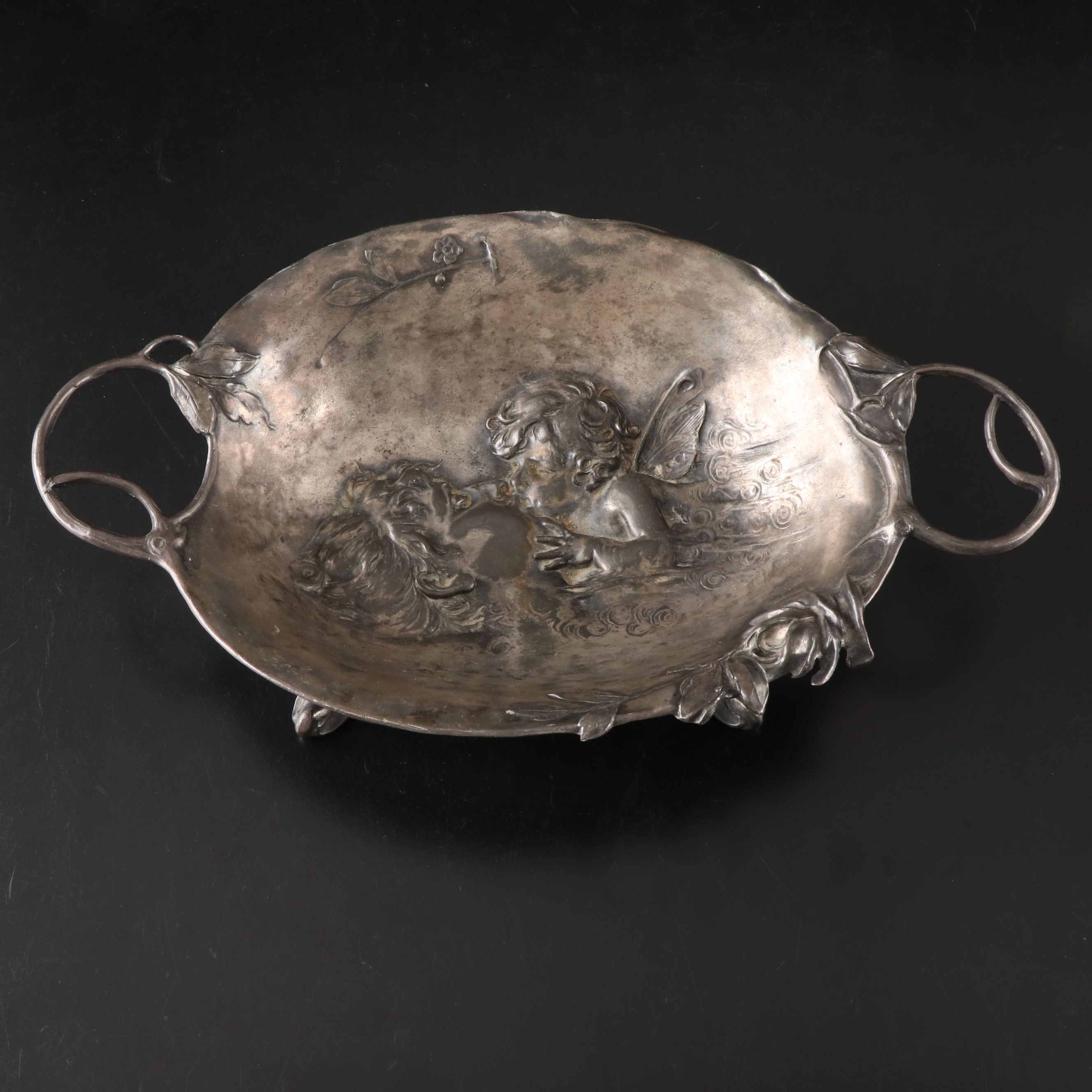 Art Nouveau Style Repoussé Silver Plate Footed Bowl