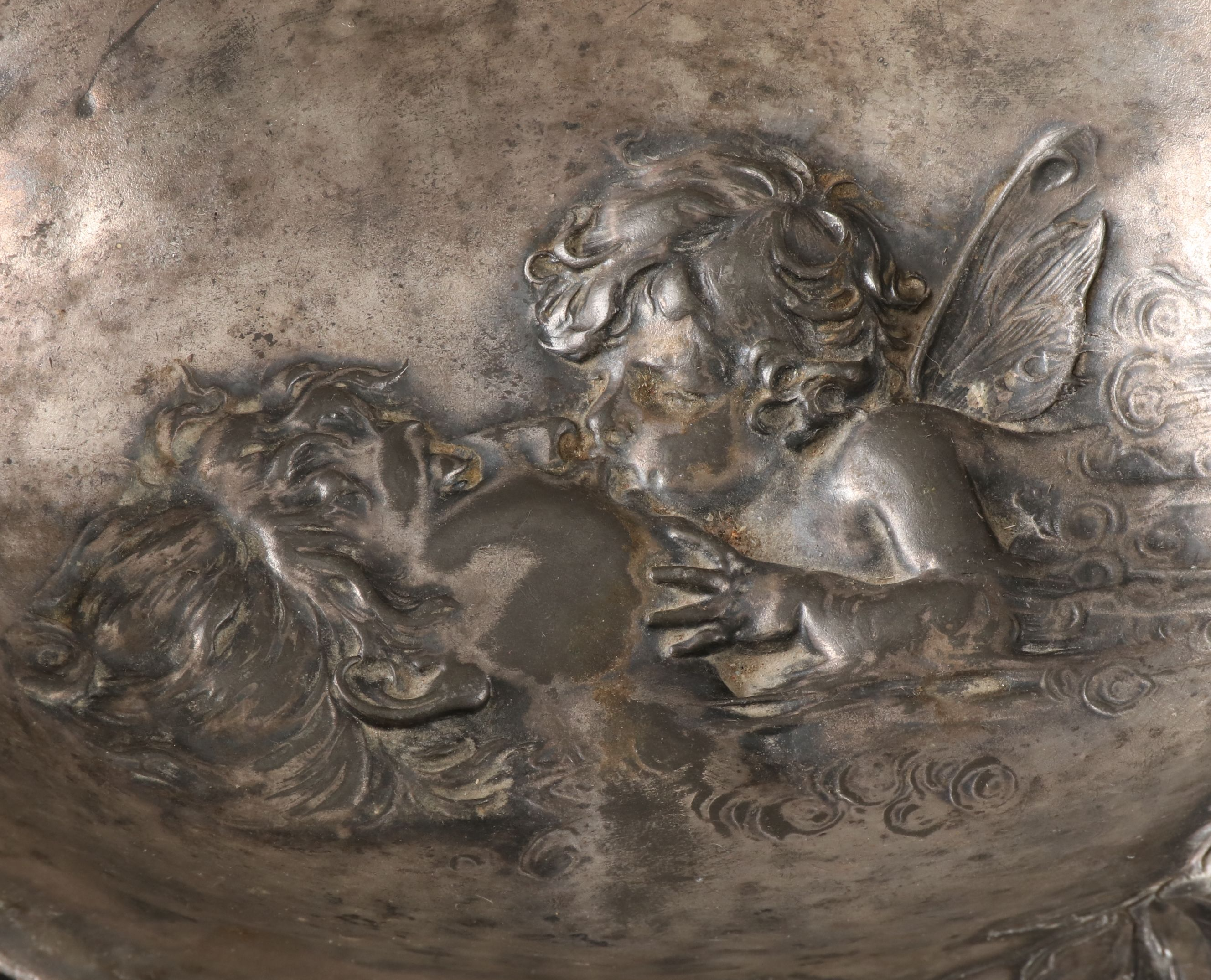 Art Nouveau Style Repoussé Silver Plate Footed Bowl