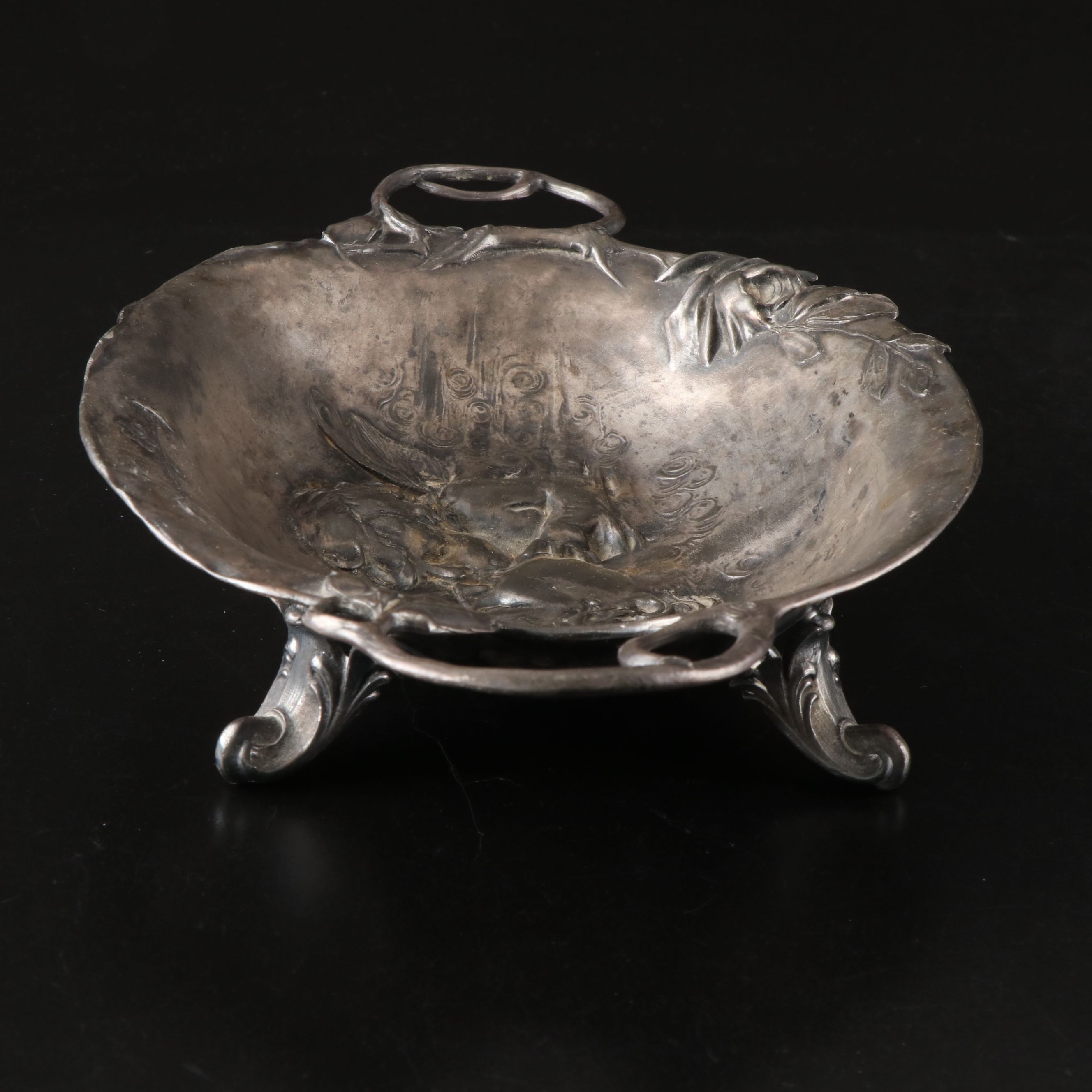 Art Nouveau Style Repoussé Silver Plate Footed Bowl