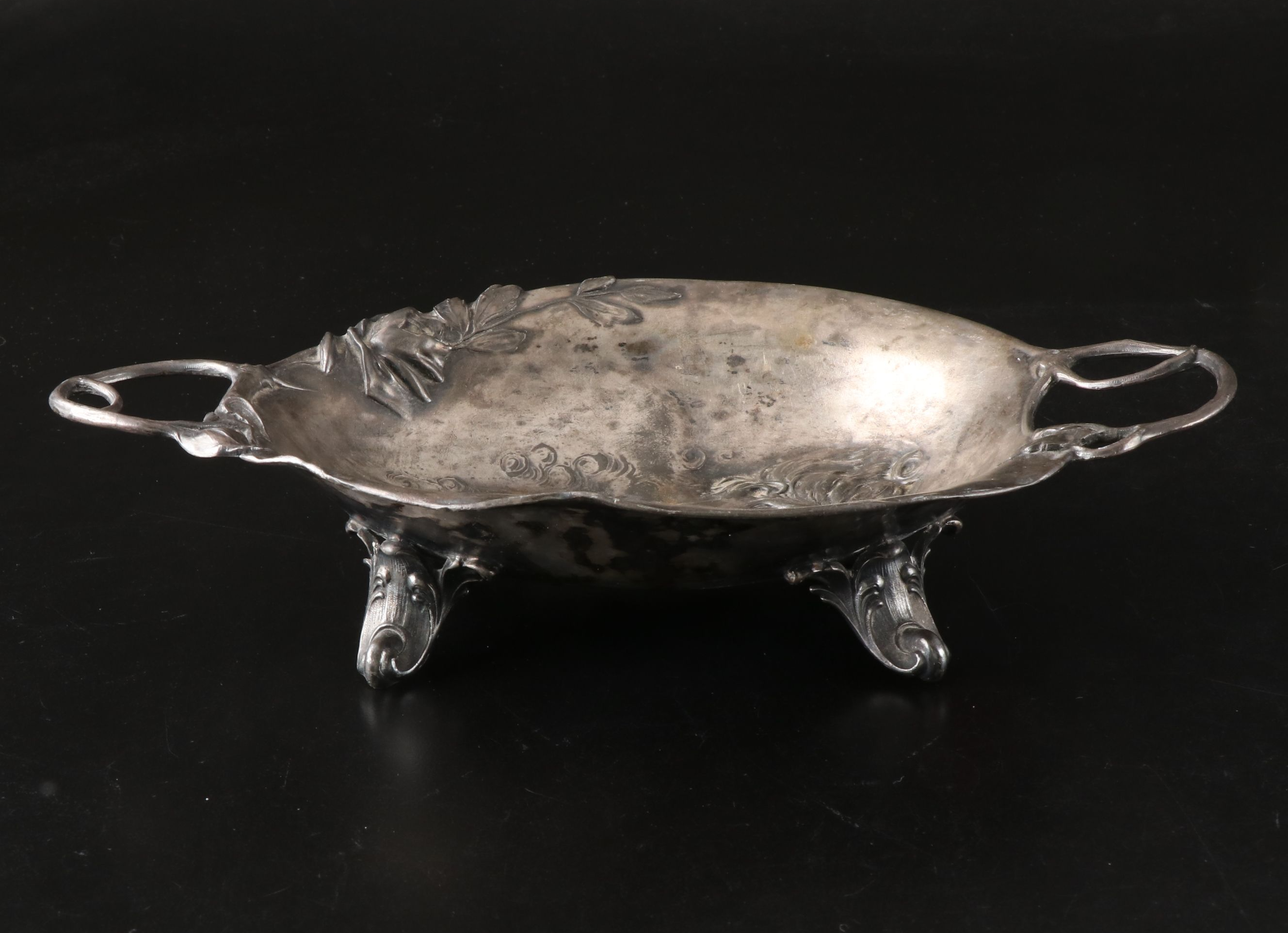 Art Nouveau Style Repoussé Silver Plate Footed Bowl