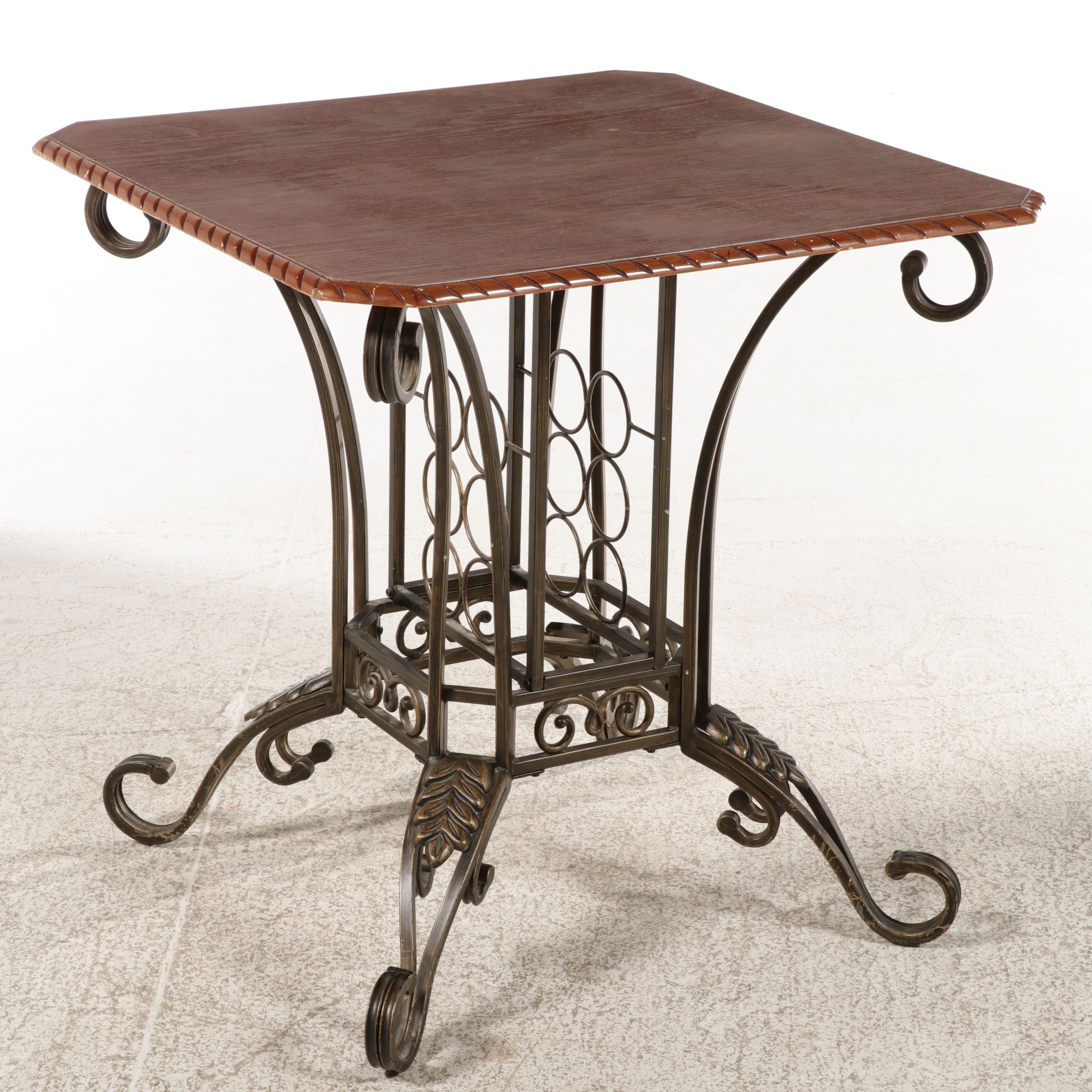 Five-Piece Tuscan Revival Wrought Iron and Wood Bistro Dining Set