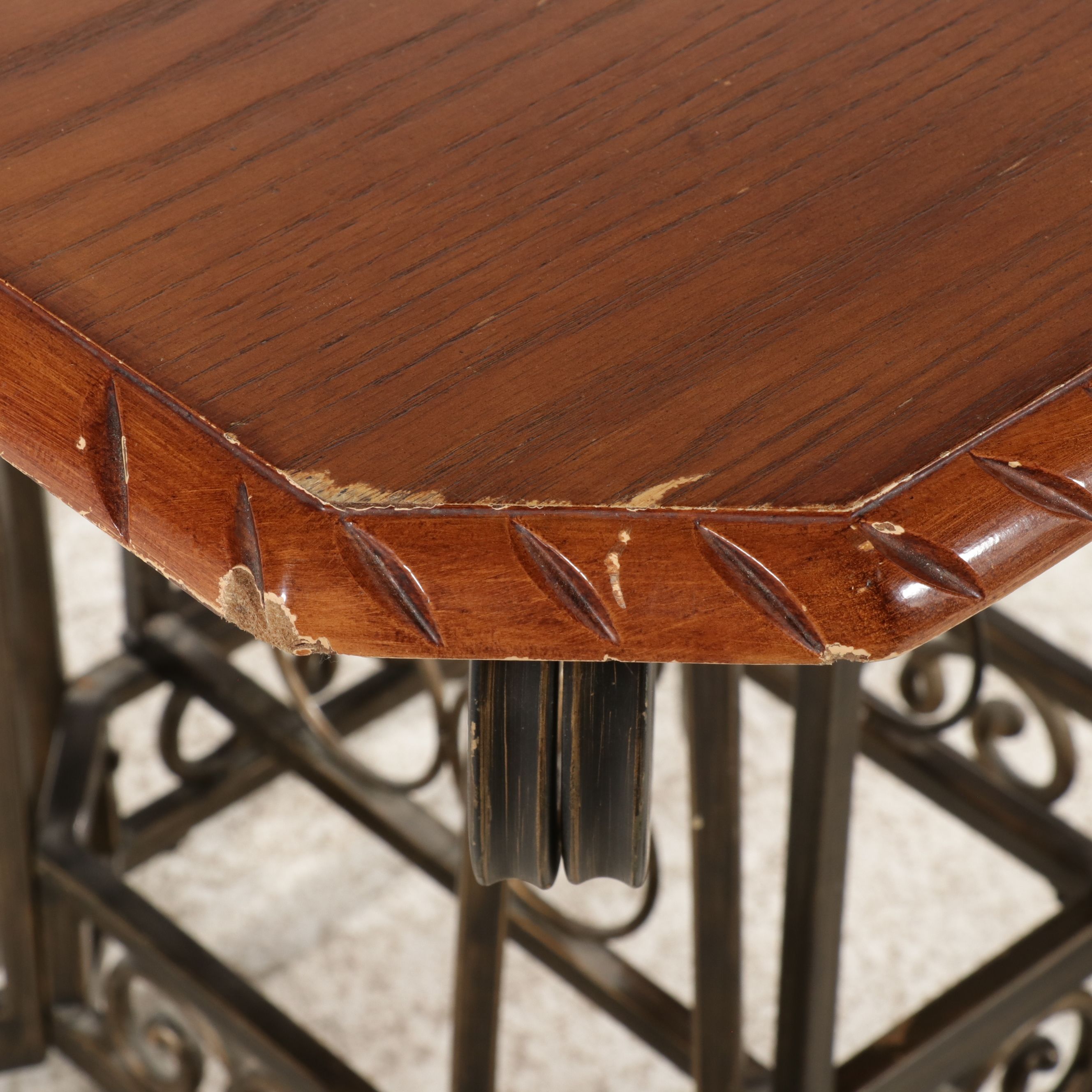 Five-Piece Tuscan Revival Wrought Iron and Wood Bistro Dining Set