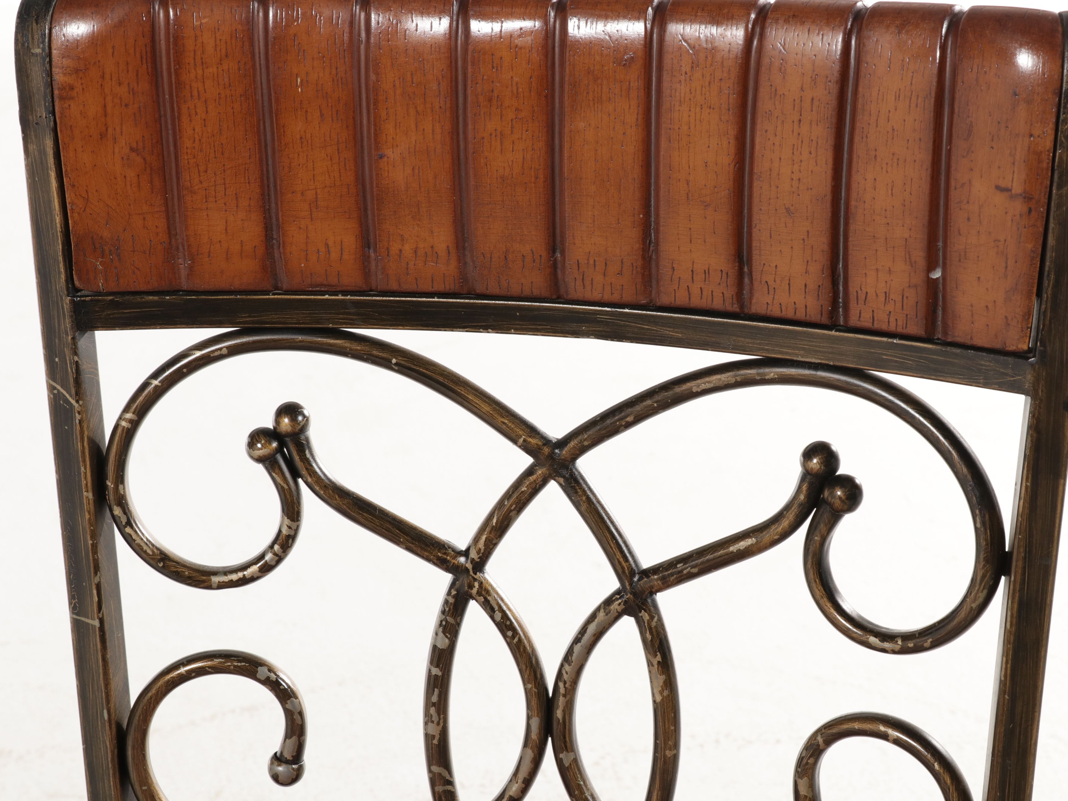 Five-Piece Tuscan Revival Wrought Iron and Wood Bistro Dining Set