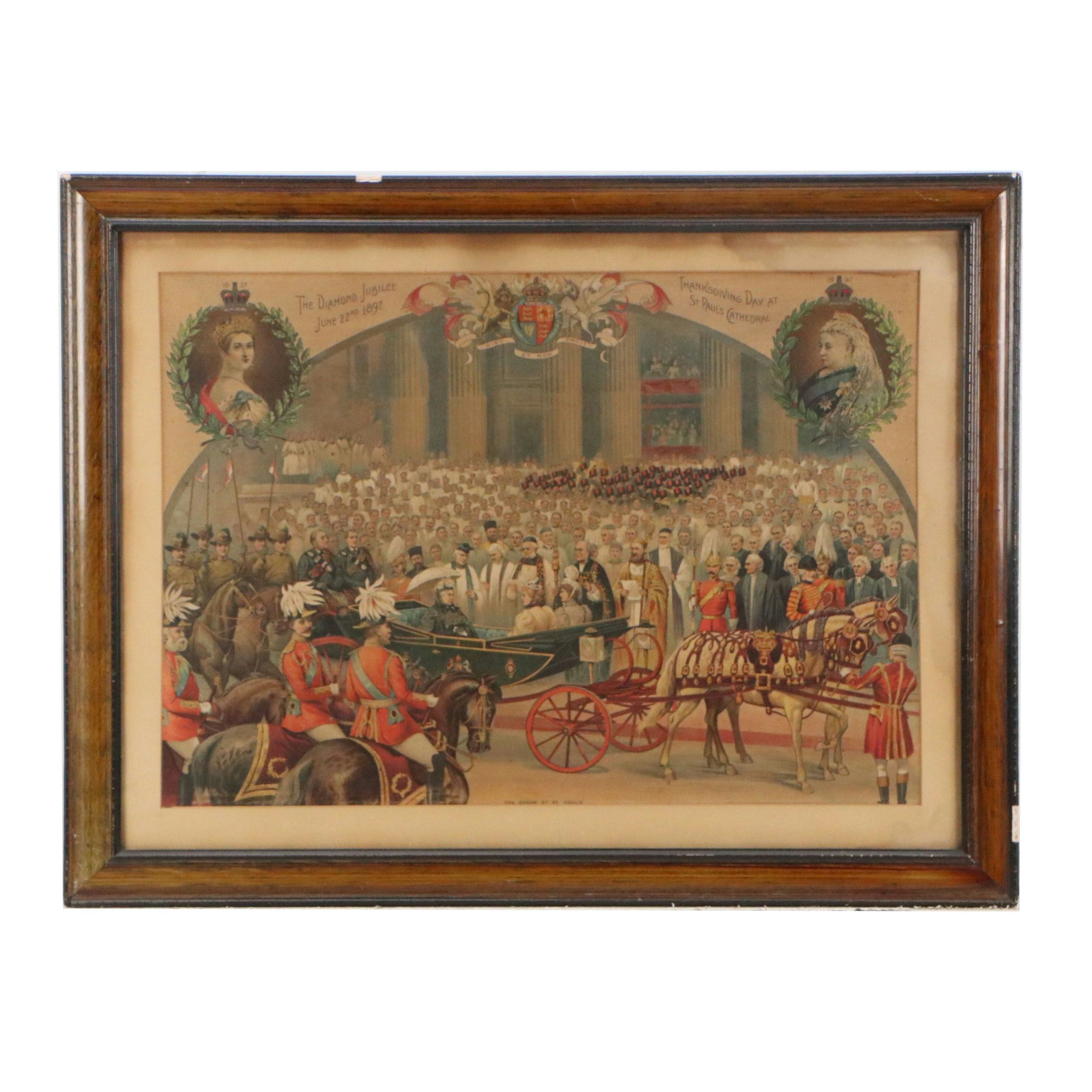 English School Chromolithograph "The Queen at St. Paul's," 1897