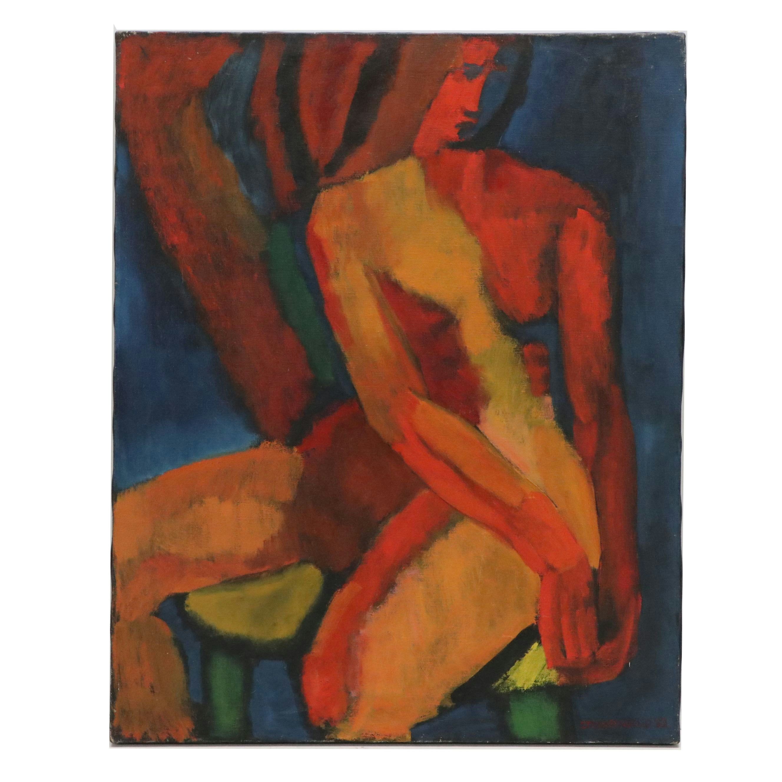 Steigerwald Modernist Oil Figure Painting, 1962