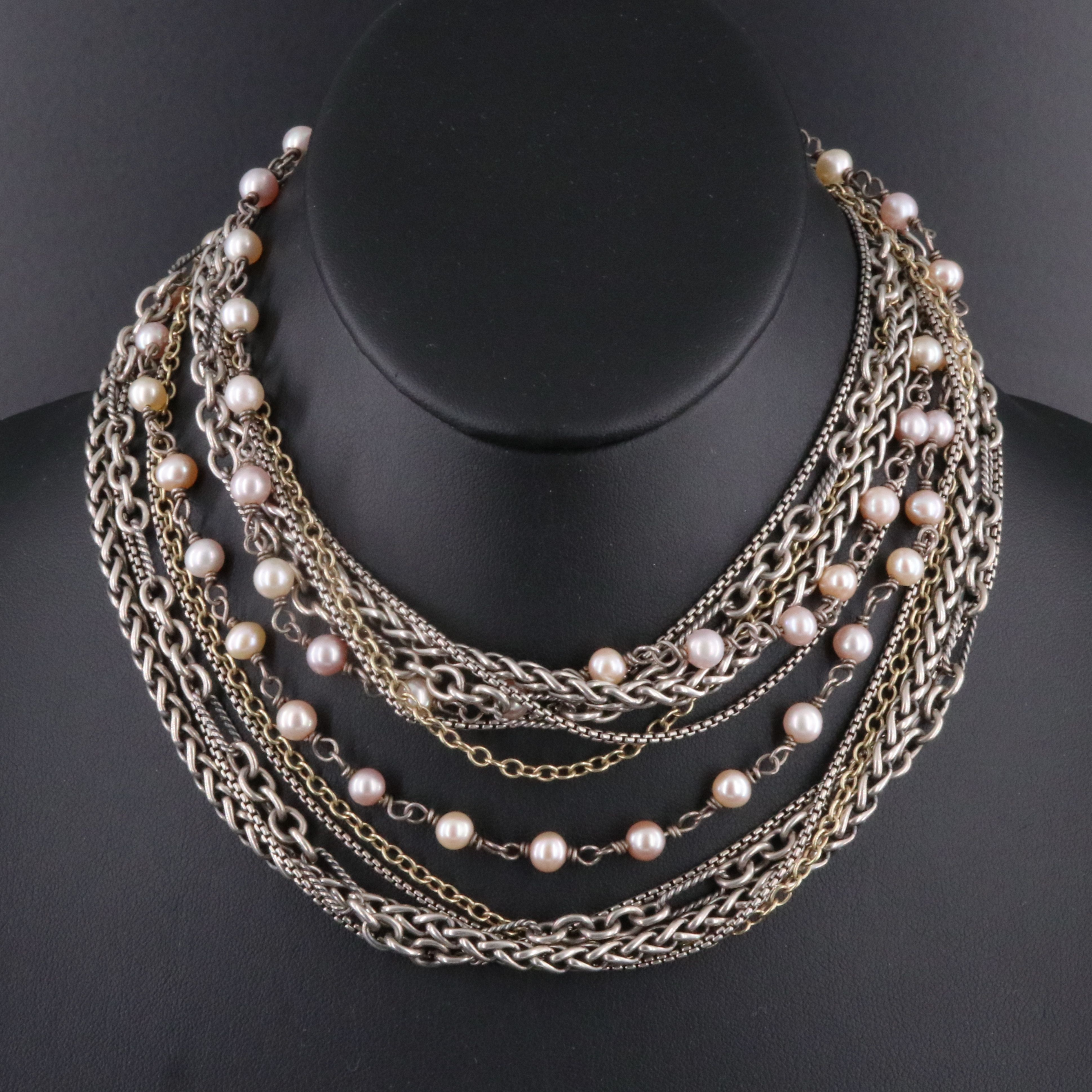 David Yurman Sterling, 18K and Pearl Multi-Strand Necklace