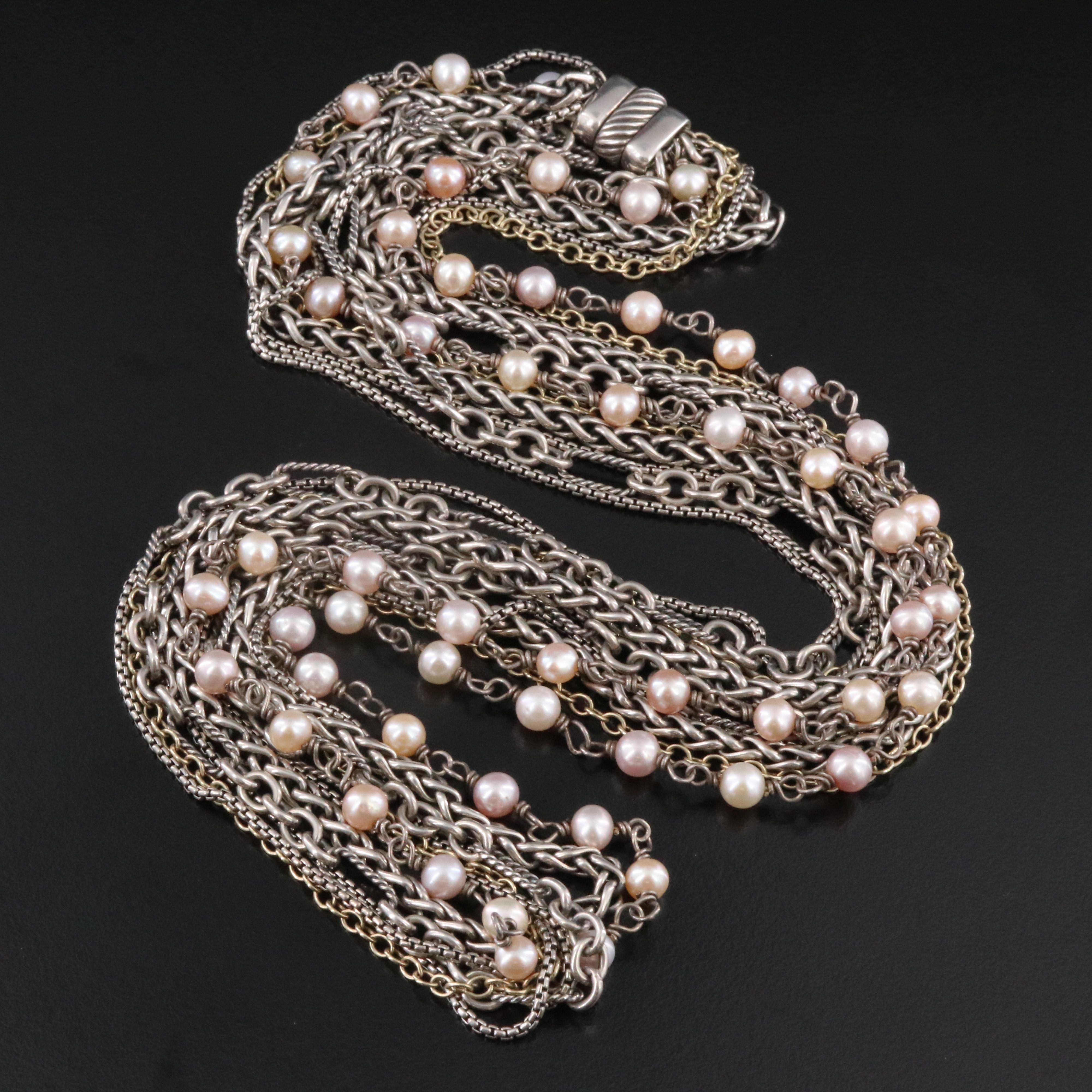 David Yurman Sterling, 18K and Pearl Multi-Strand Necklace