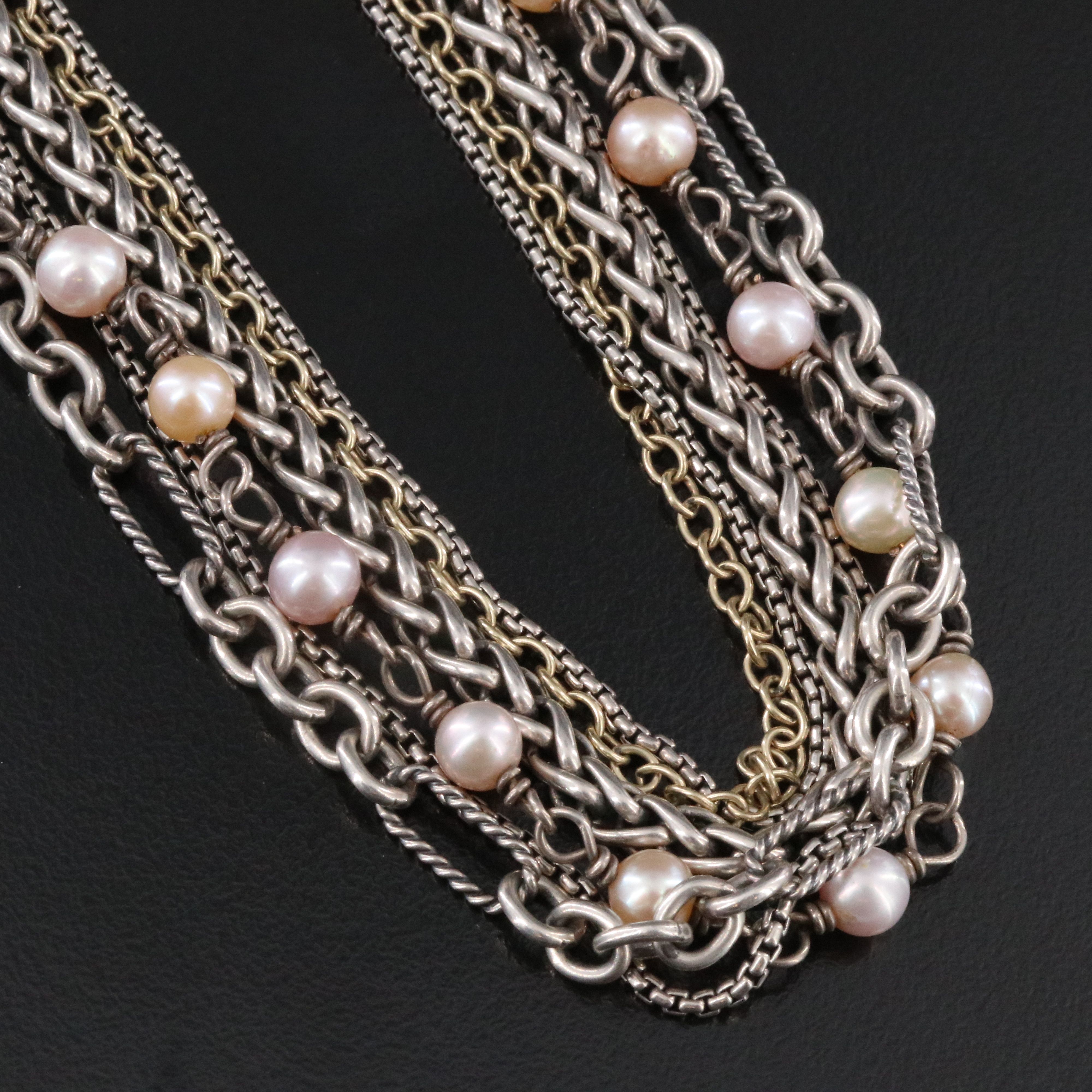 David Yurman Sterling, 18K and Pearl Multi-Strand Necklace