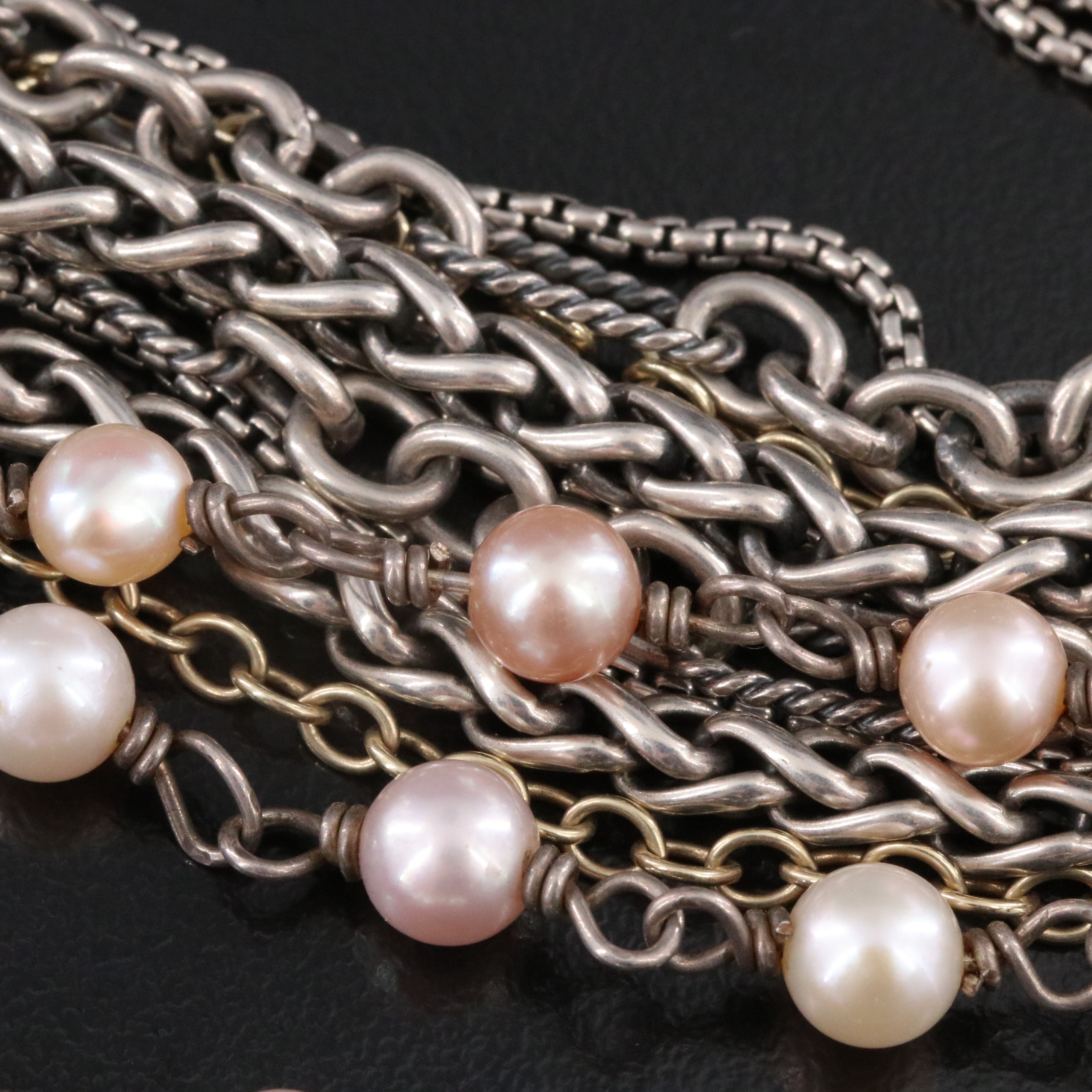 David Yurman Sterling, 18K and Pearl Multi-Strand Necklace