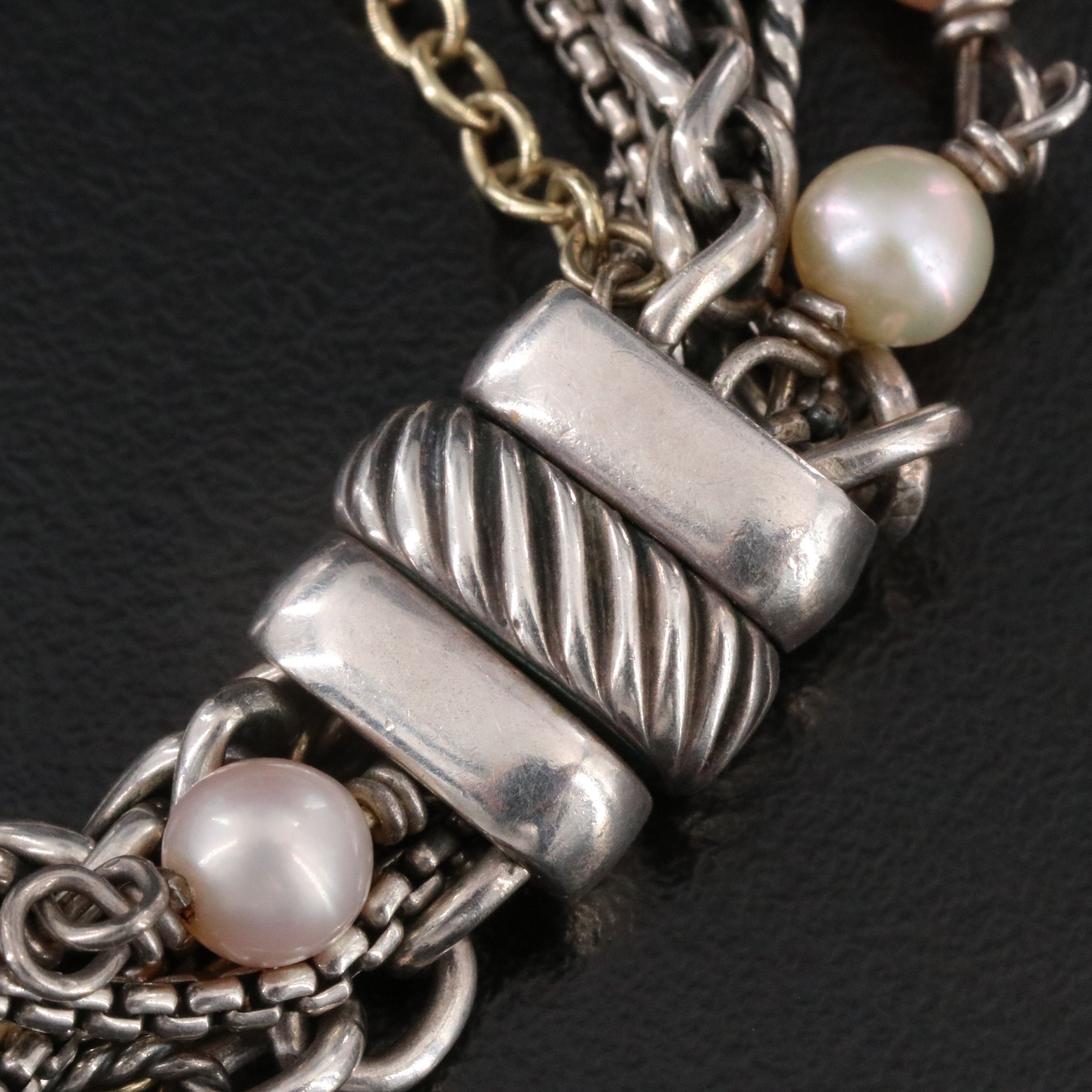 David Yurman Sterling, 18K and Pearl Multi-Strand Necklace