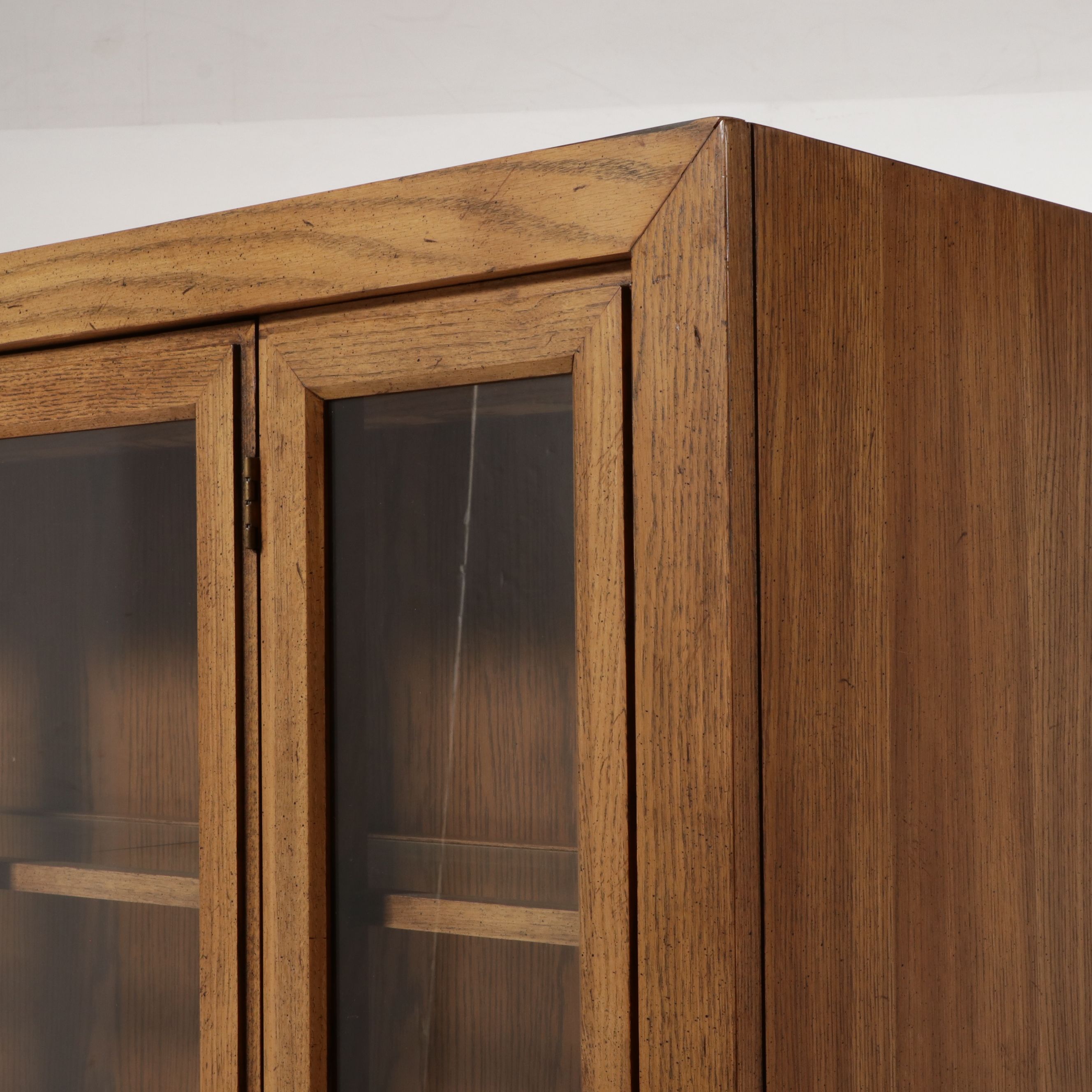 Brutalist Influenced Oak Two-Piece China Cabinet with Parquetry Accents