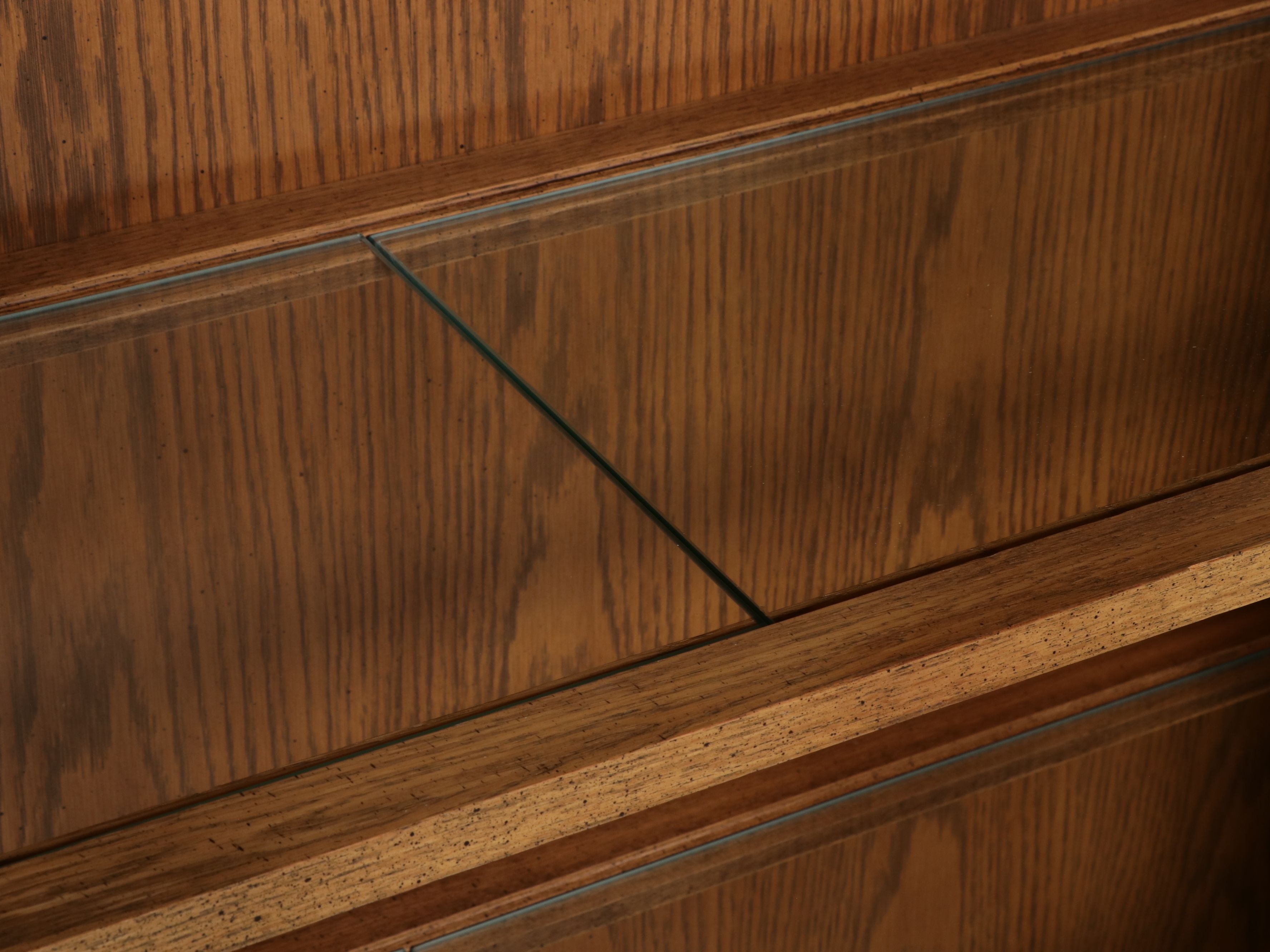 Brutalist Influenced Oak Two-Piece China Cabinet with Parquetry Accents