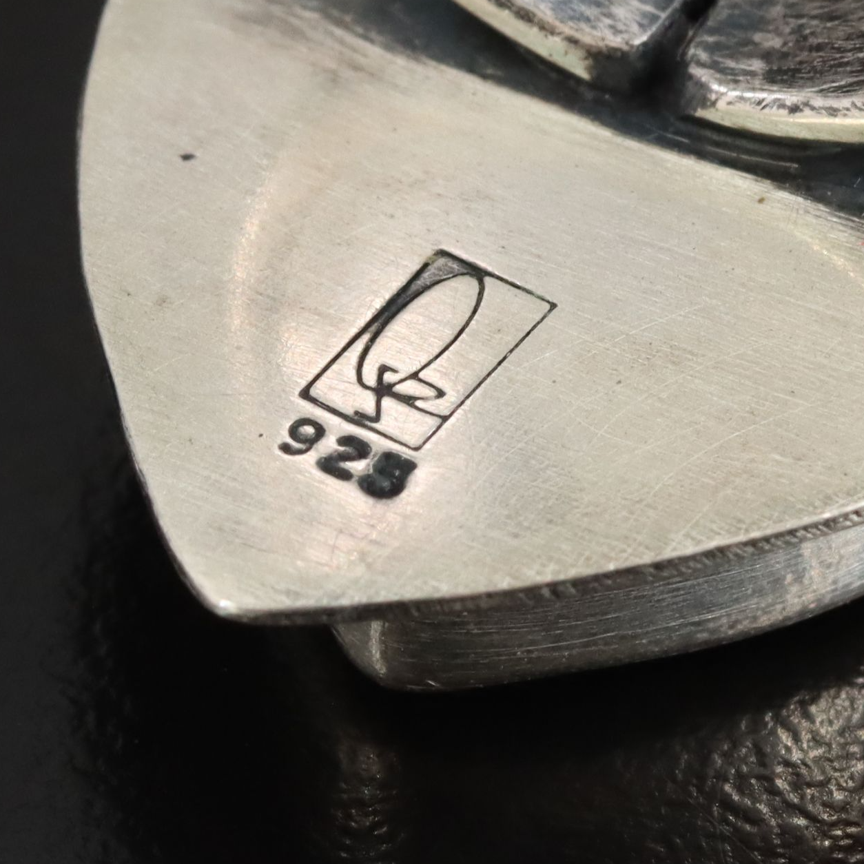 Artist Signed Modernist Sterling Chalcedony and Lapis Lazuli Ring