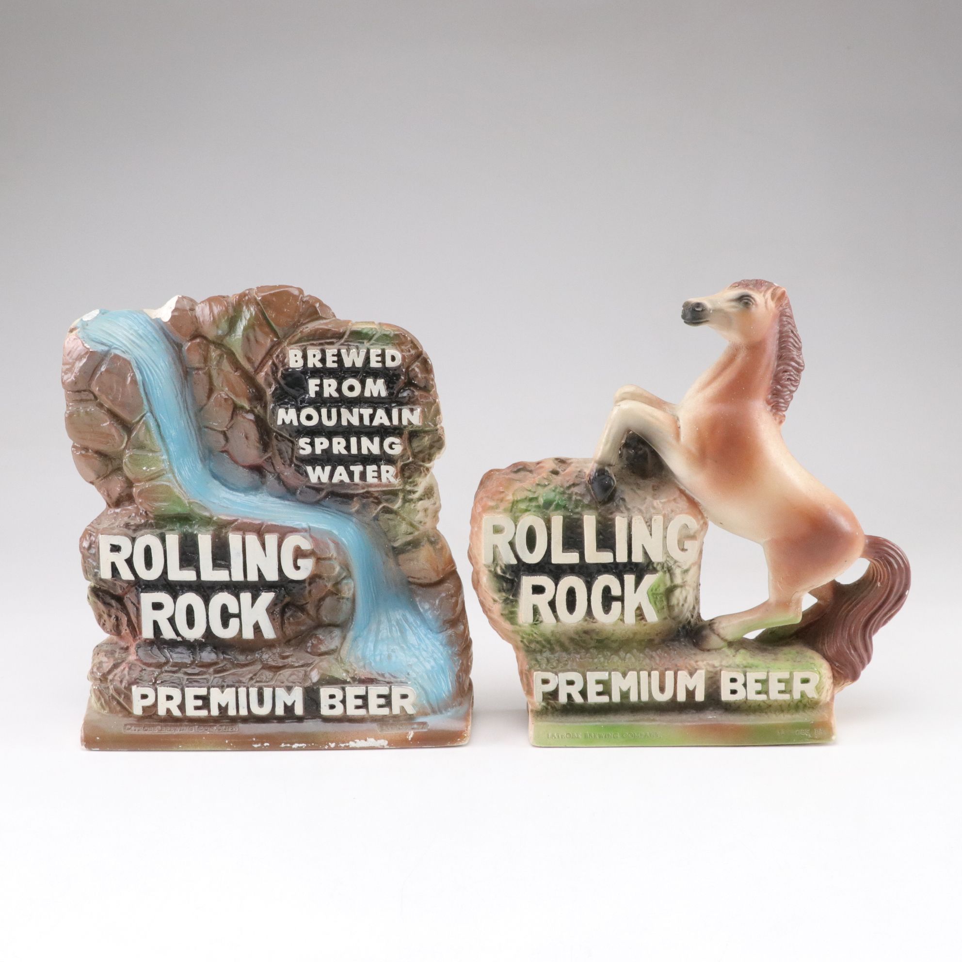 Rolling Rock Beer Chalkware Bar Back Statue, Mid-20th Century