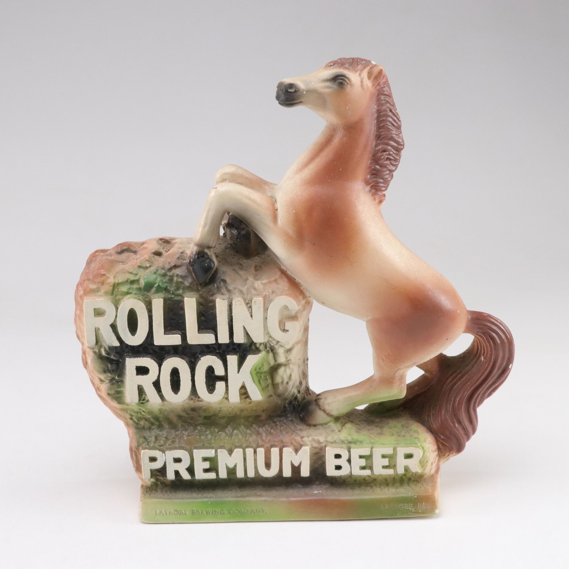 Rolling Rock Beer Chalkware Bar Back Statue, Mid-20th Century