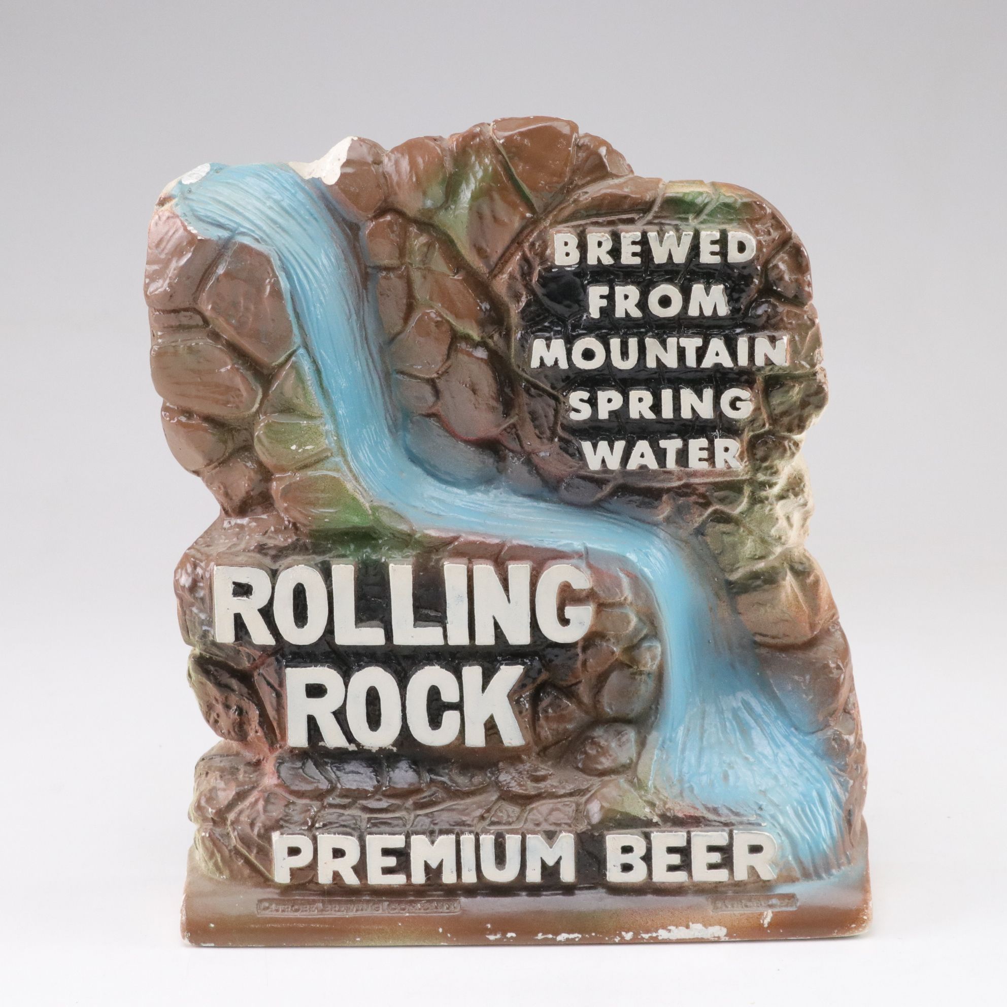 Rolling Rock Beer Chalkware Bar Back Statue, Mid-20th Century