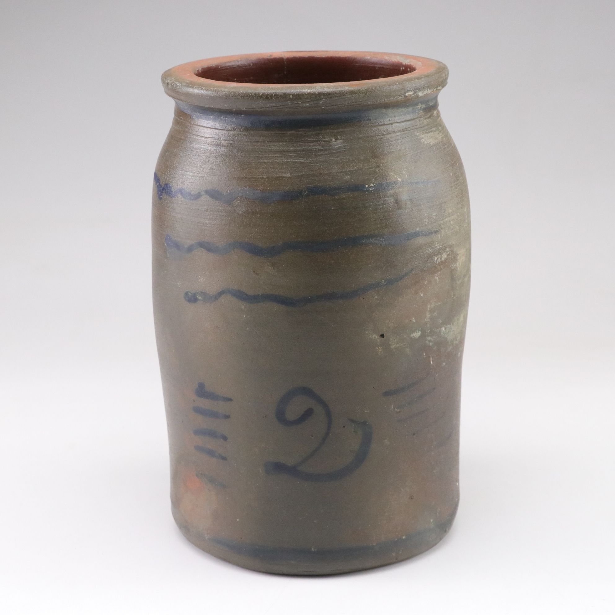 Salt Glazed Redware Two-Gallon Crock, Late 19th to Early 20th Century