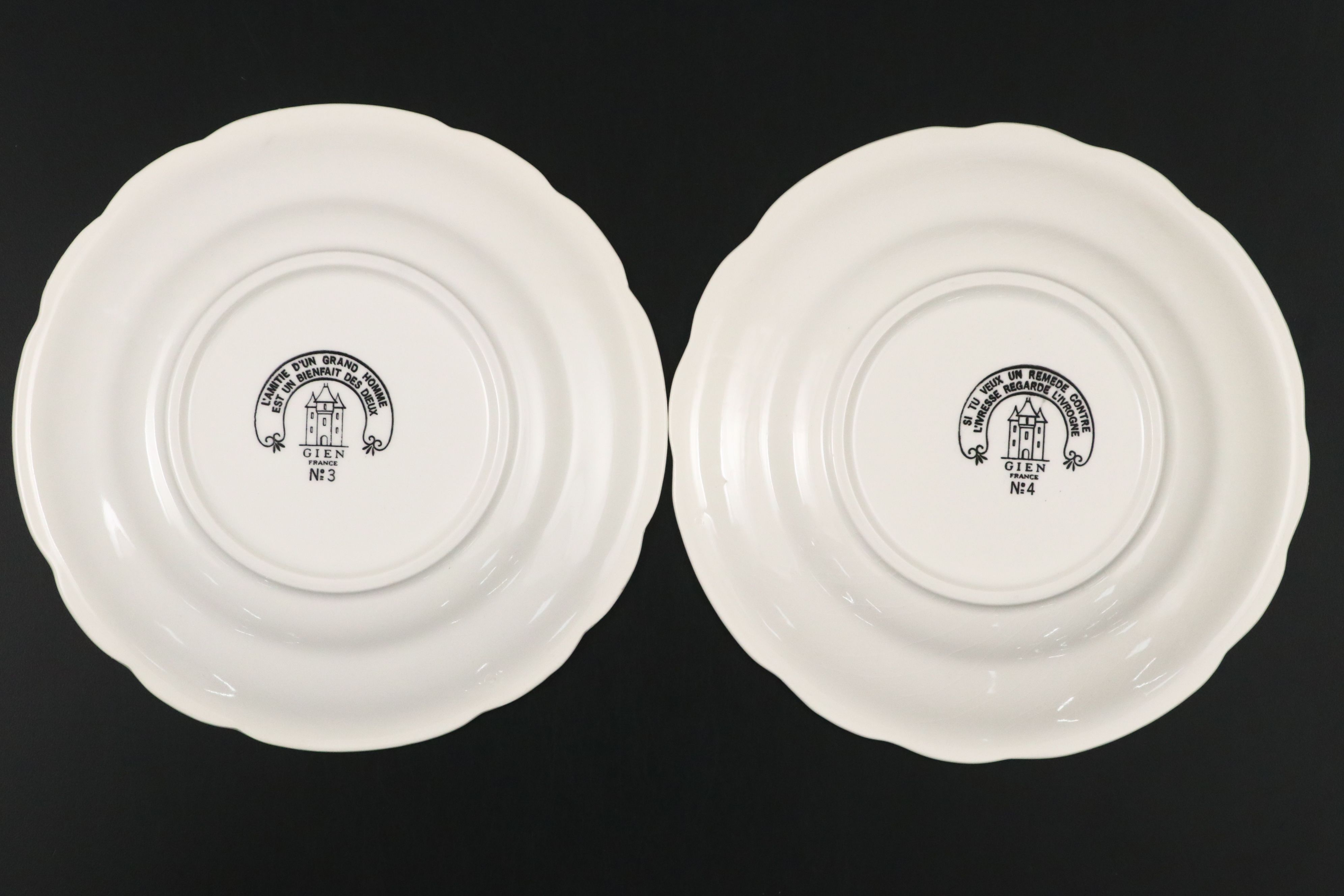 Faiencerie De Gien "Rebus Picture Puzzles" Black Transferware Plates