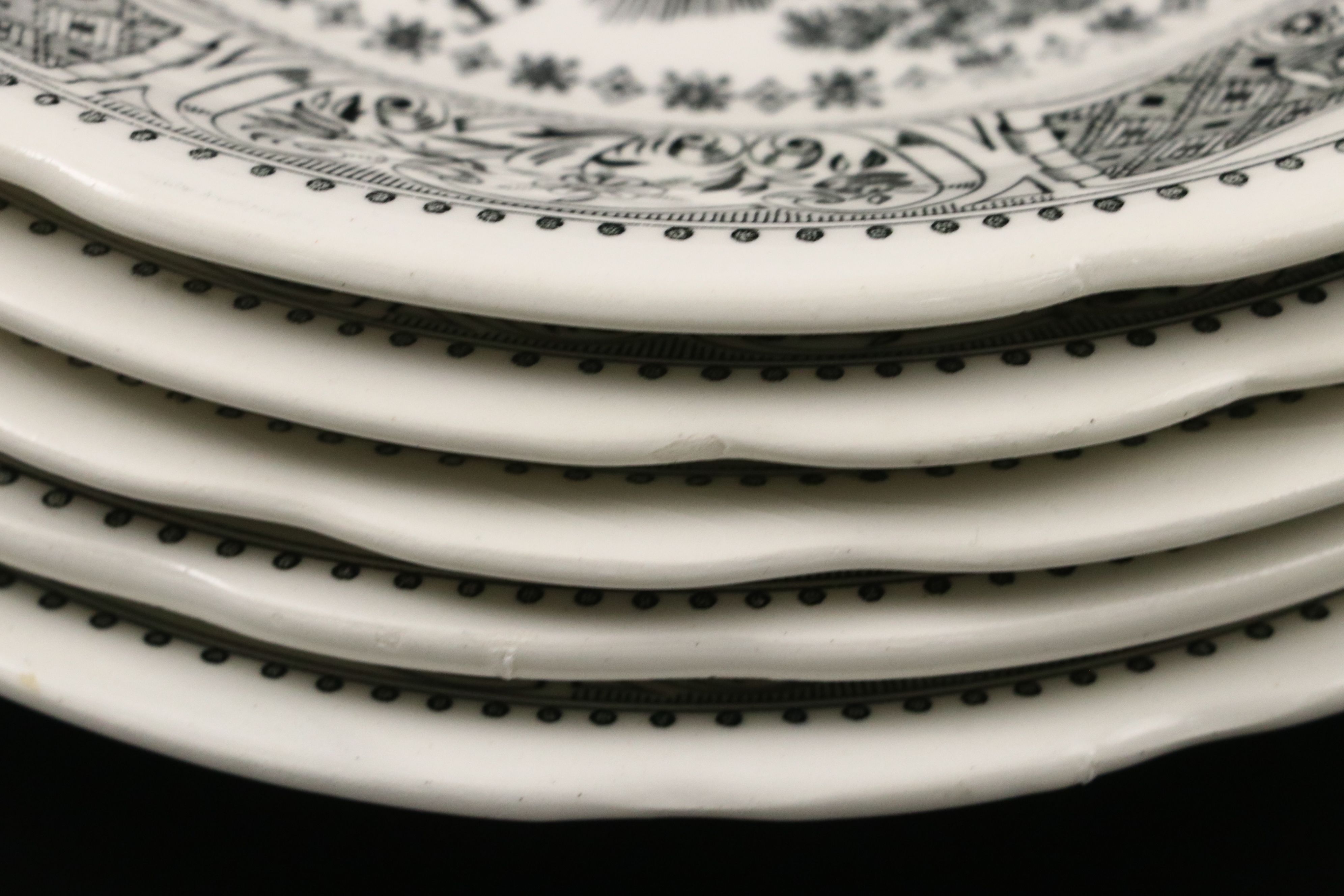 Faiencerie De Gien "Rebus Picture Puzzles" Black Transferware Plates