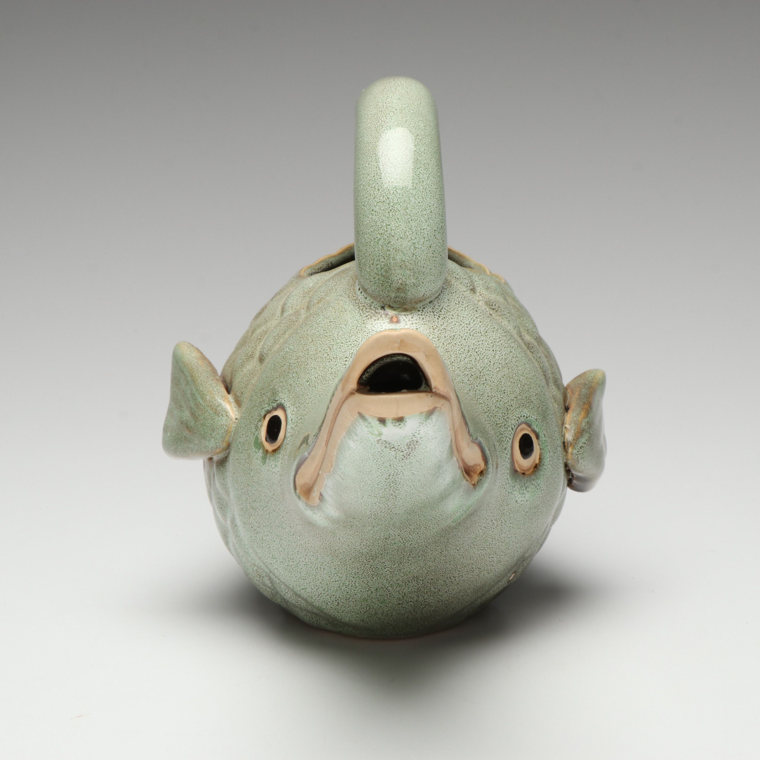 Seafoam Glazed Stoneware Gurgle Fish Pitcher