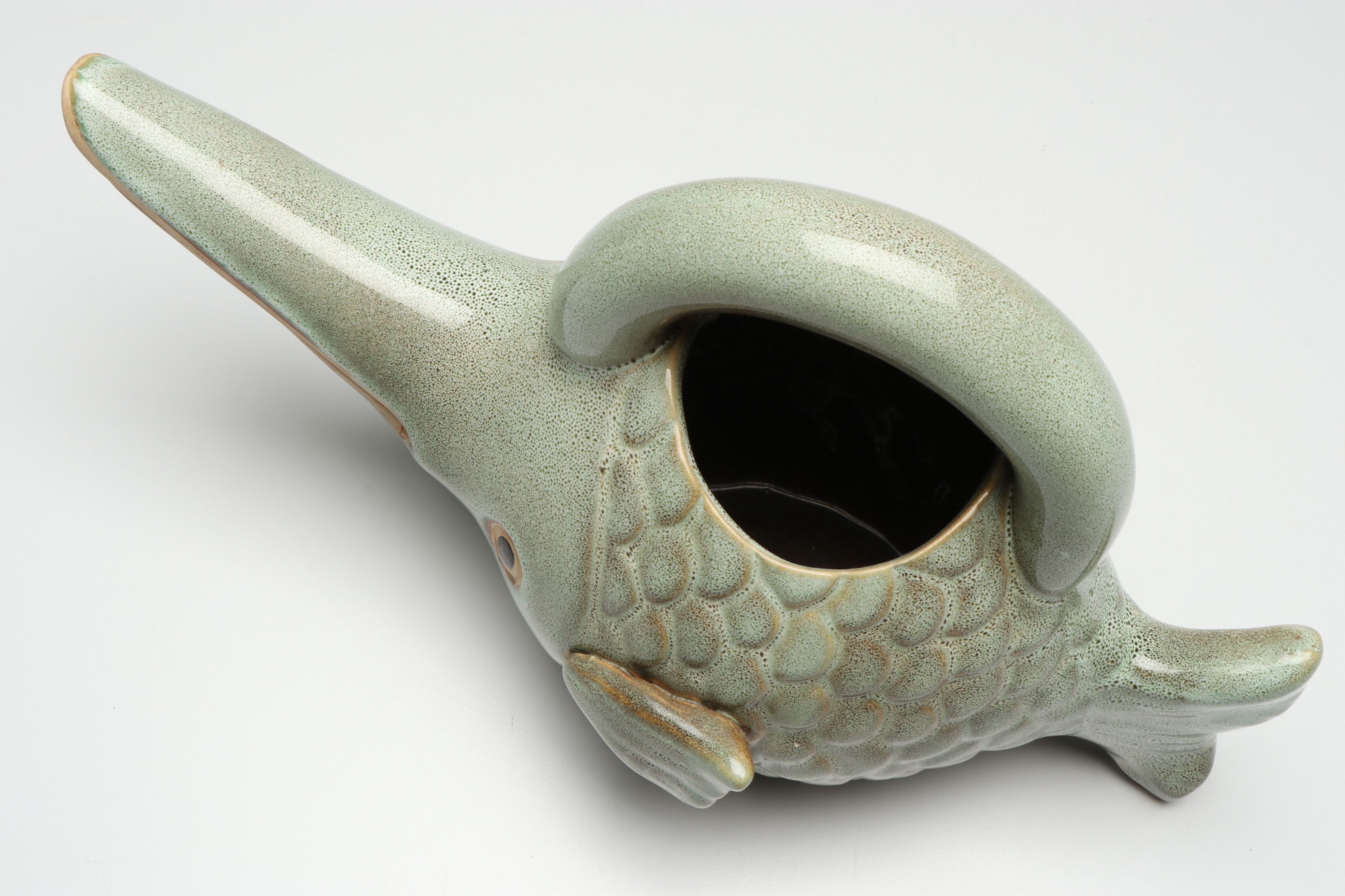 Seafoam Glazed Stoneware Gurgle Fish Pitcher