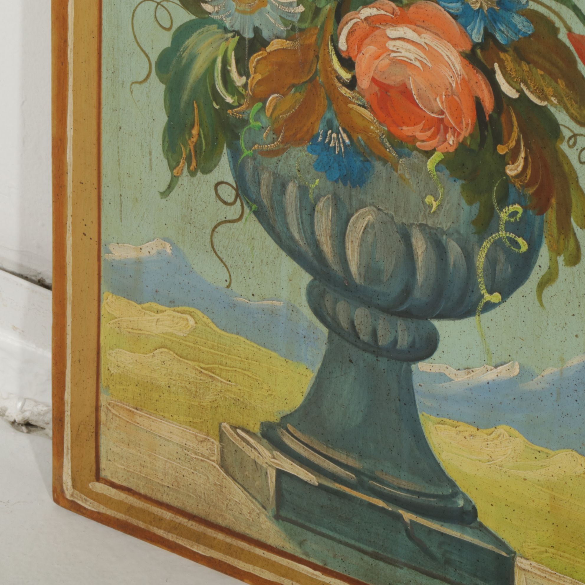 Wood Panel Acrylic Paintings Featuring Floral Still Life Motif, Mid-20th Century