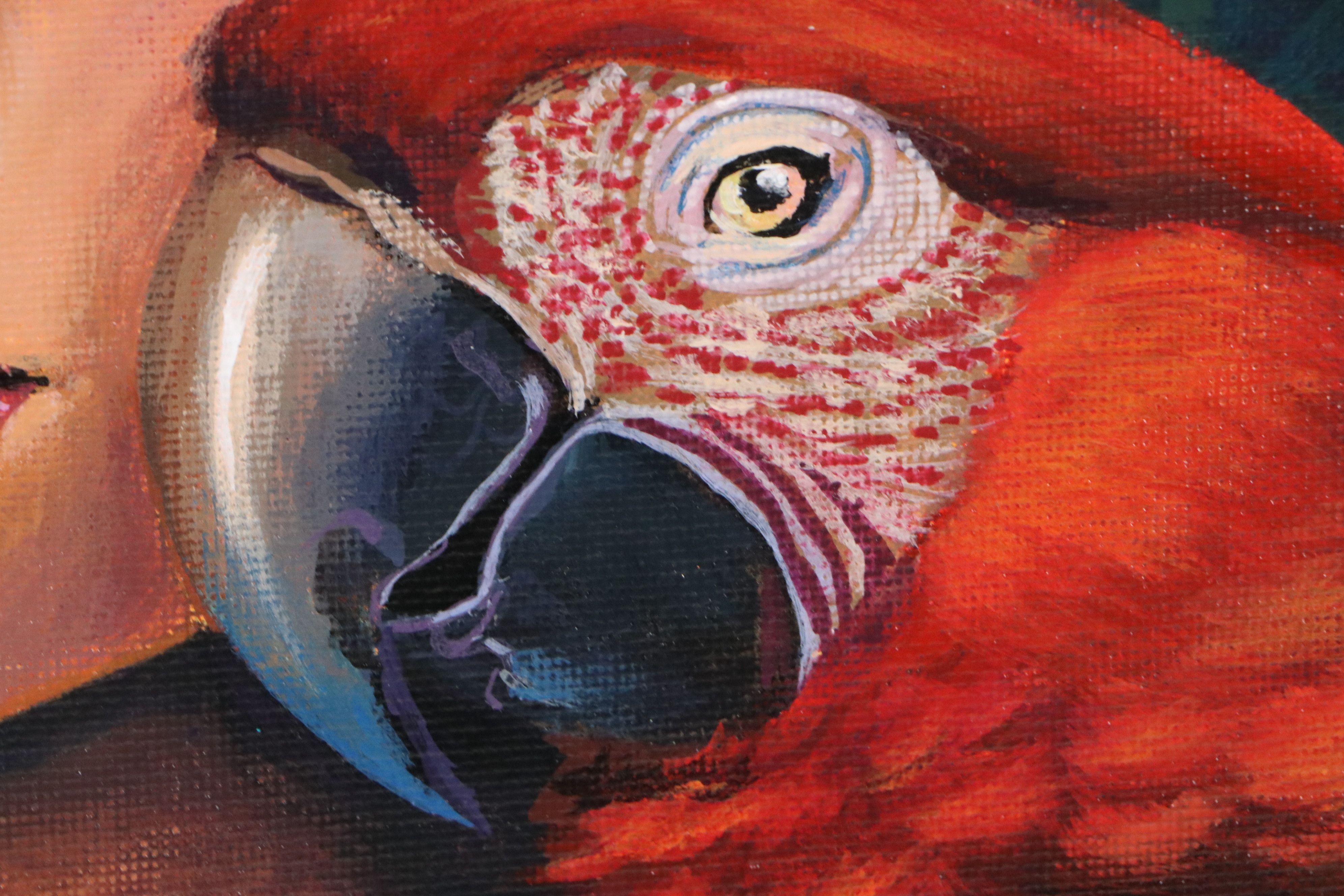 Loana Lopez Oil Portrait Painting of Girl with Macaw