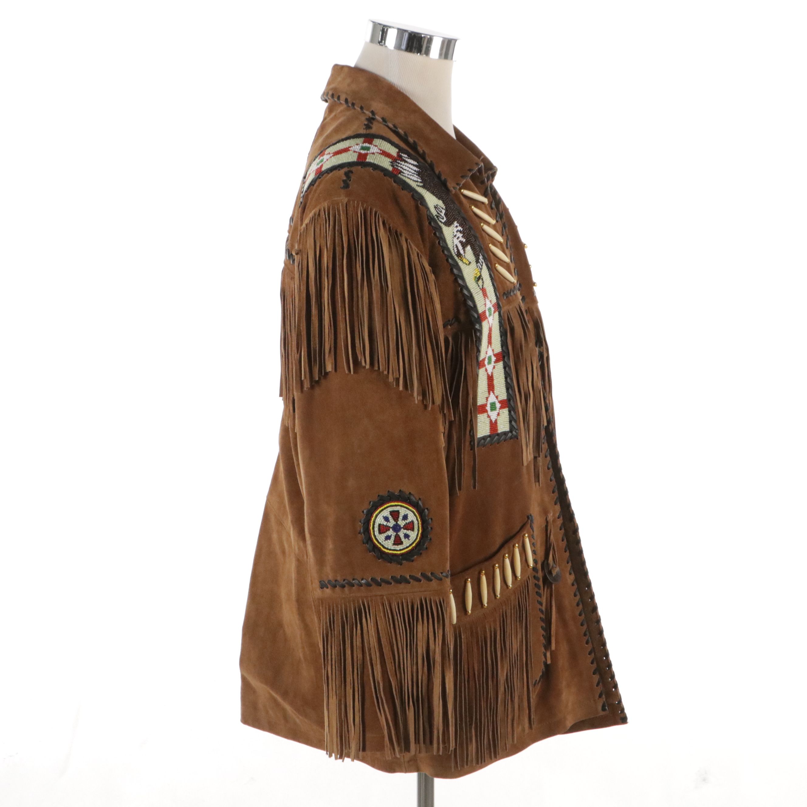 Men's 3B West by Tansmith Southwestern Style Beaded Suede Fringe Jacket