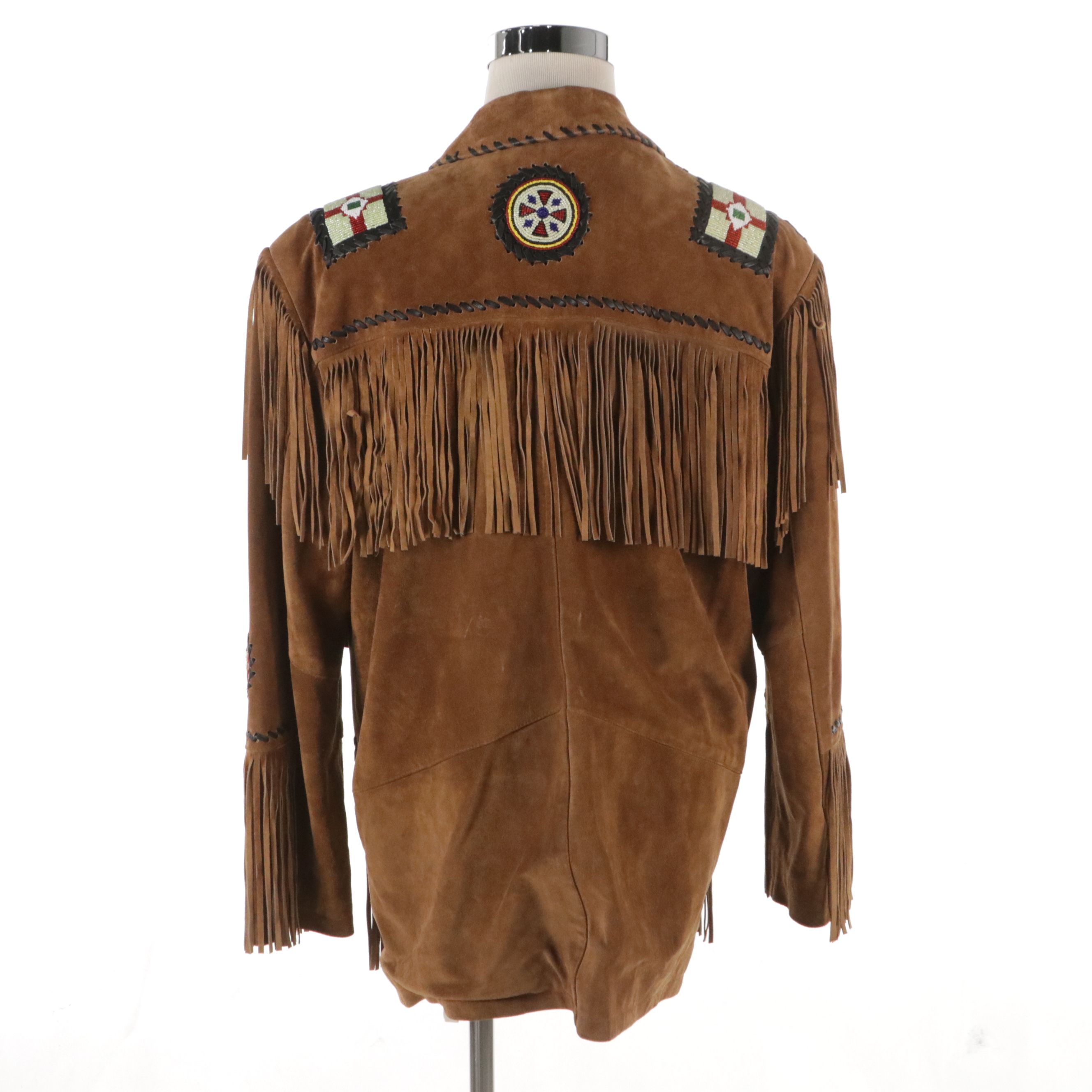 Men's 3B West by Tansmith Southwestern Style Beaded Suede Fringe Jacket