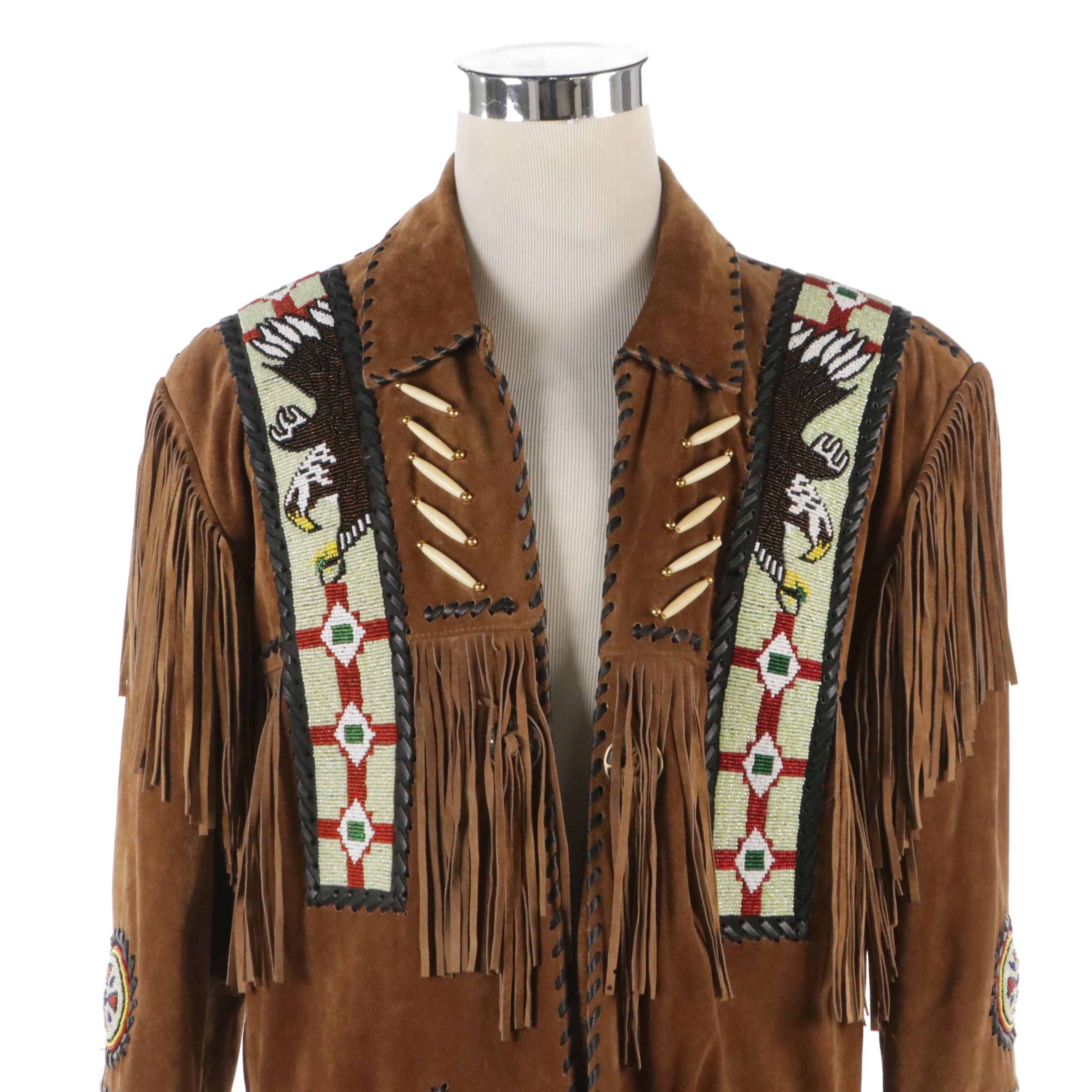 Men's 3B West by Tansmith Southwestern Style Beaded Suede Fringe Jacket