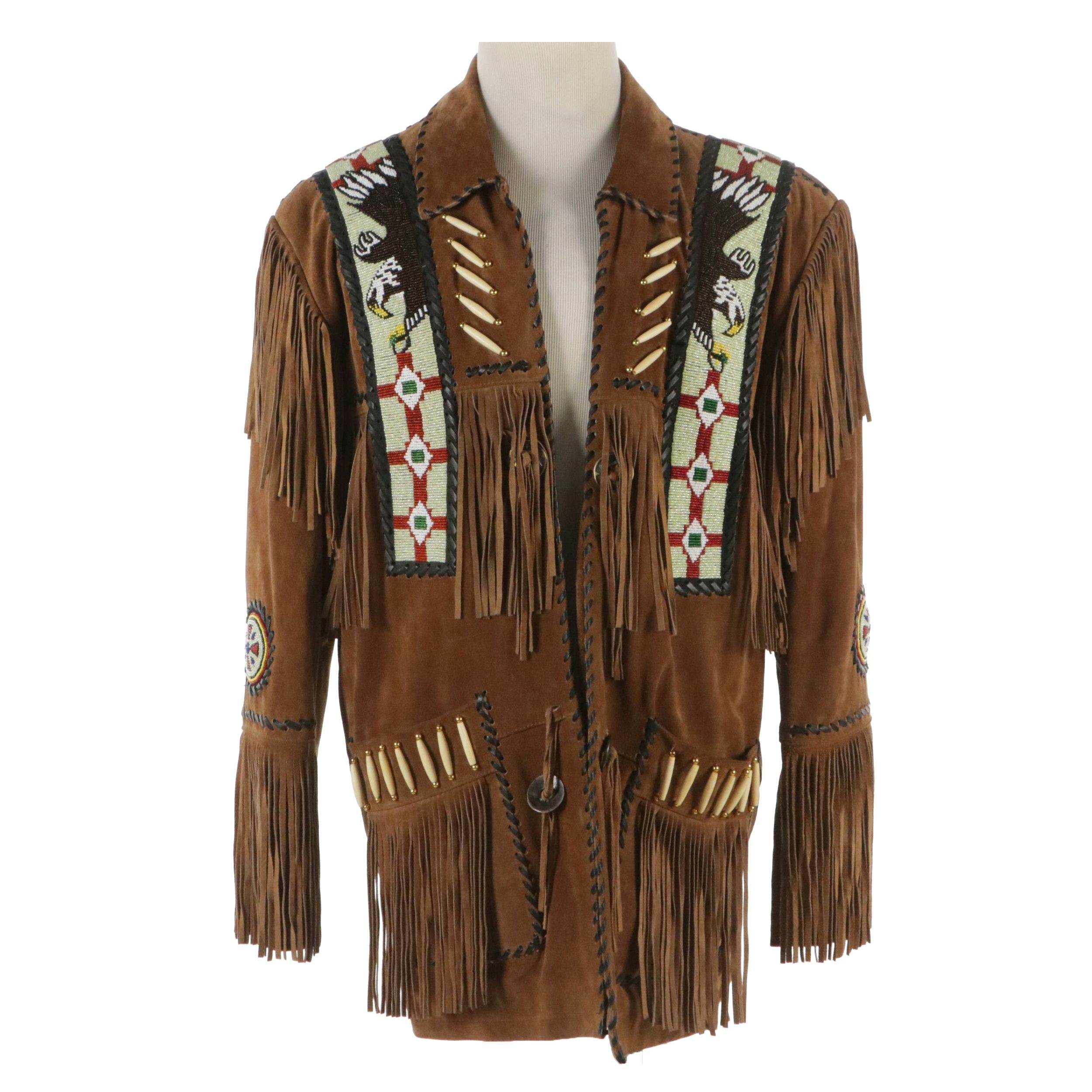 Men's 3B West by Tansmith Southwestern Style Beaded Suede Fringe Jacket