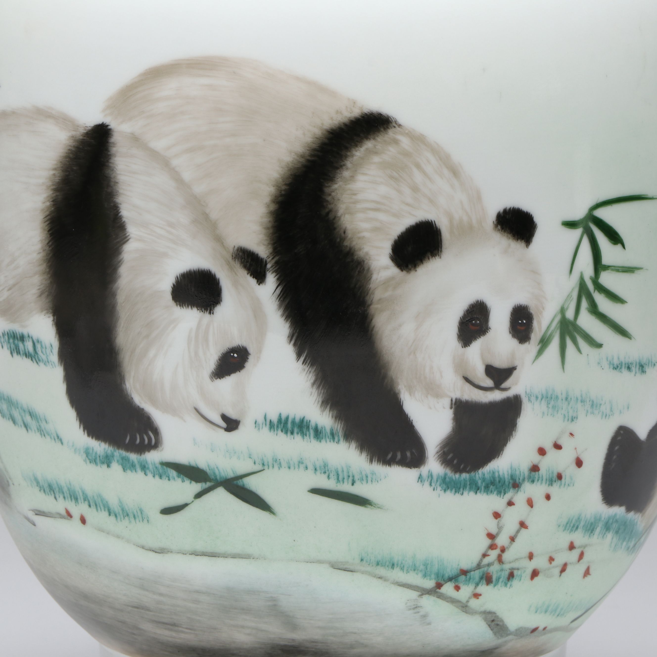 Chinese Porcelain Panda Bear Vase with Wood Stand