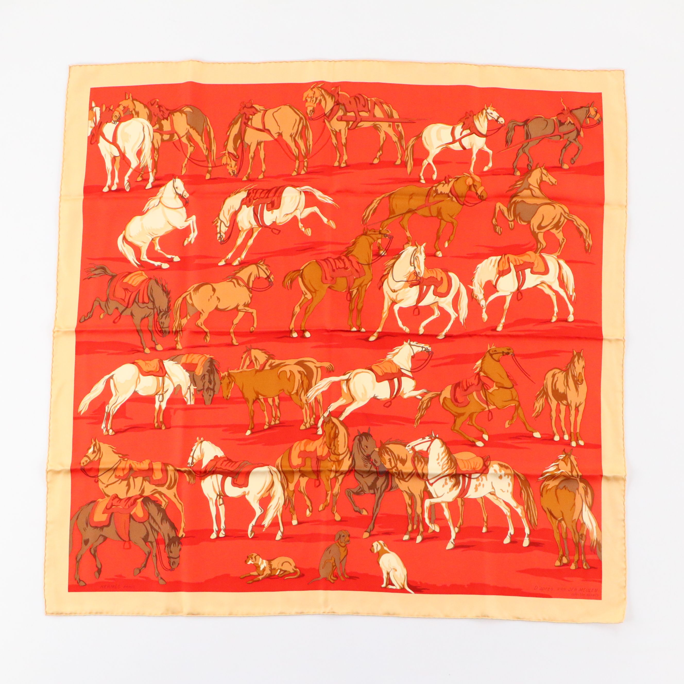Hermès "Les Chevaux D’Après Van Der Meulen" Silk Twill Scarf 90 in Box