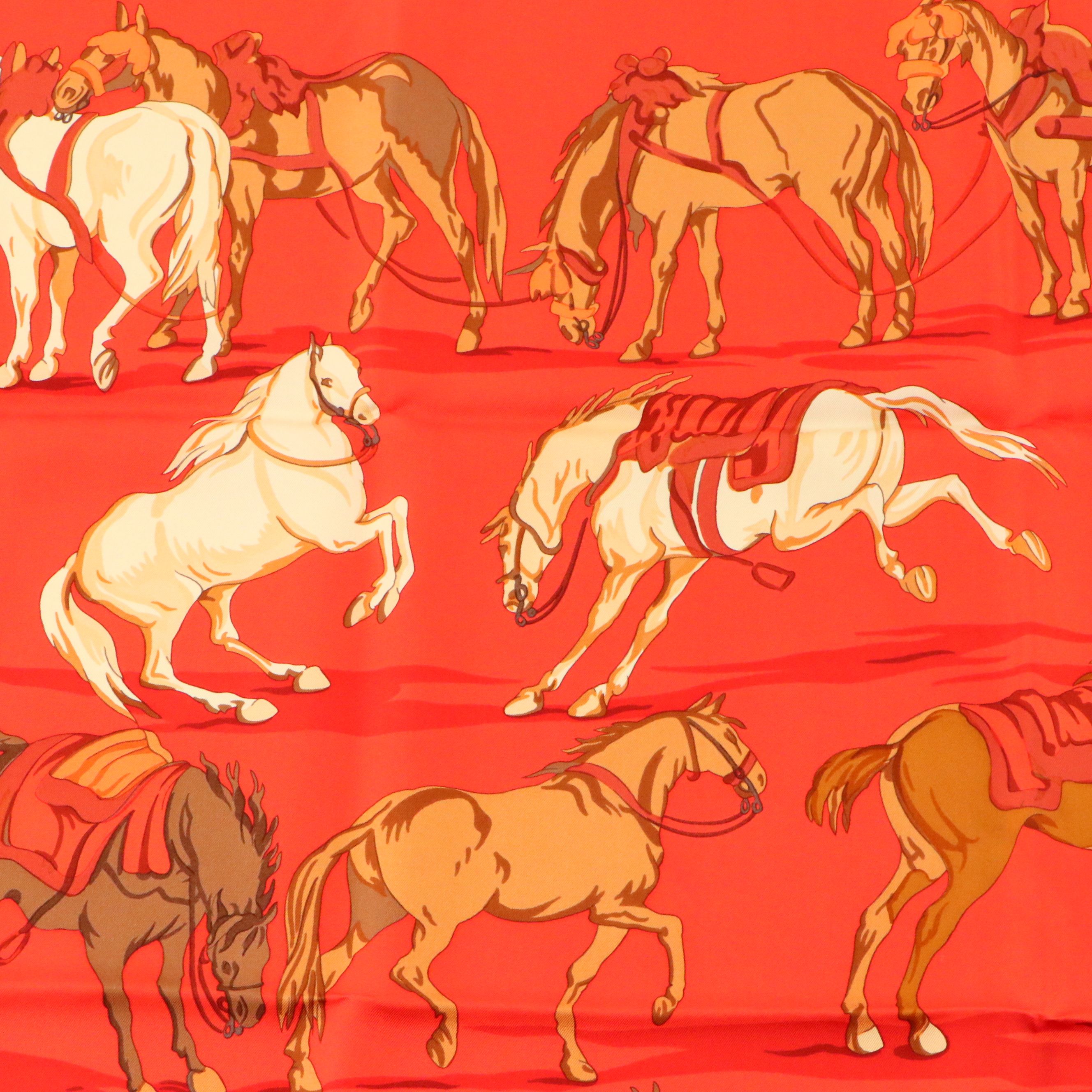 Hermès "Les Chevaux D’Après Van Der Meulen" Silk Twill Scarf 90 in Box
