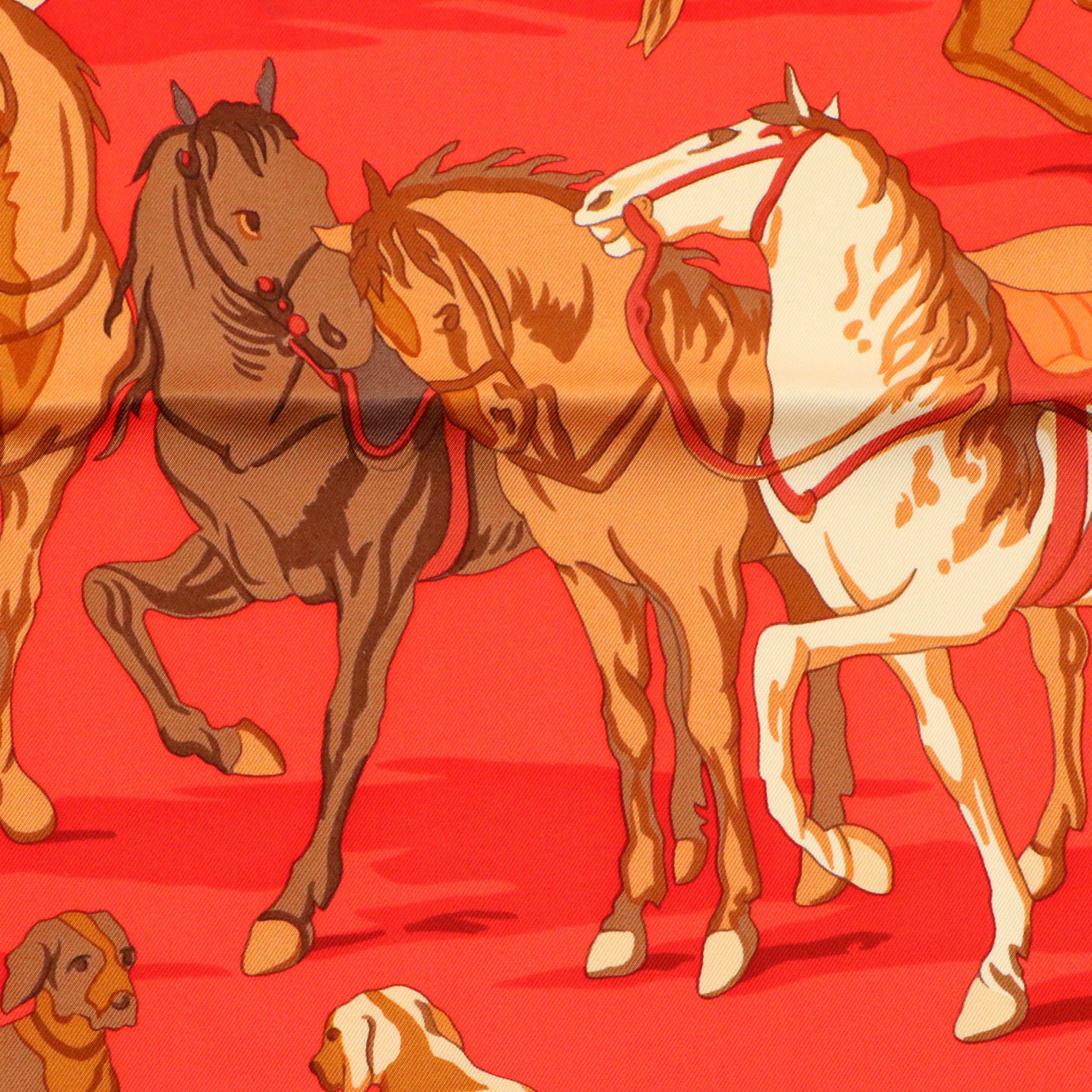 Hermès "Les Chevaux D’Après Van Der Meulen" Silk Twill Scarf 90 in Box