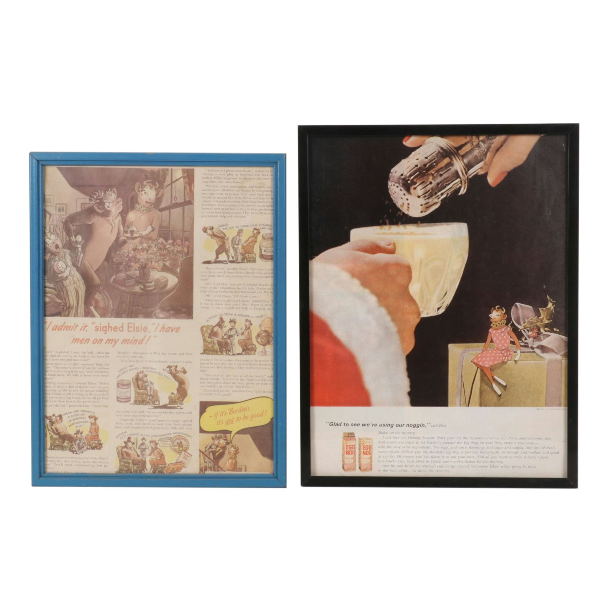 Borden Dairy Print Ads Featuring Elsie the Cow, Mid-20th Century