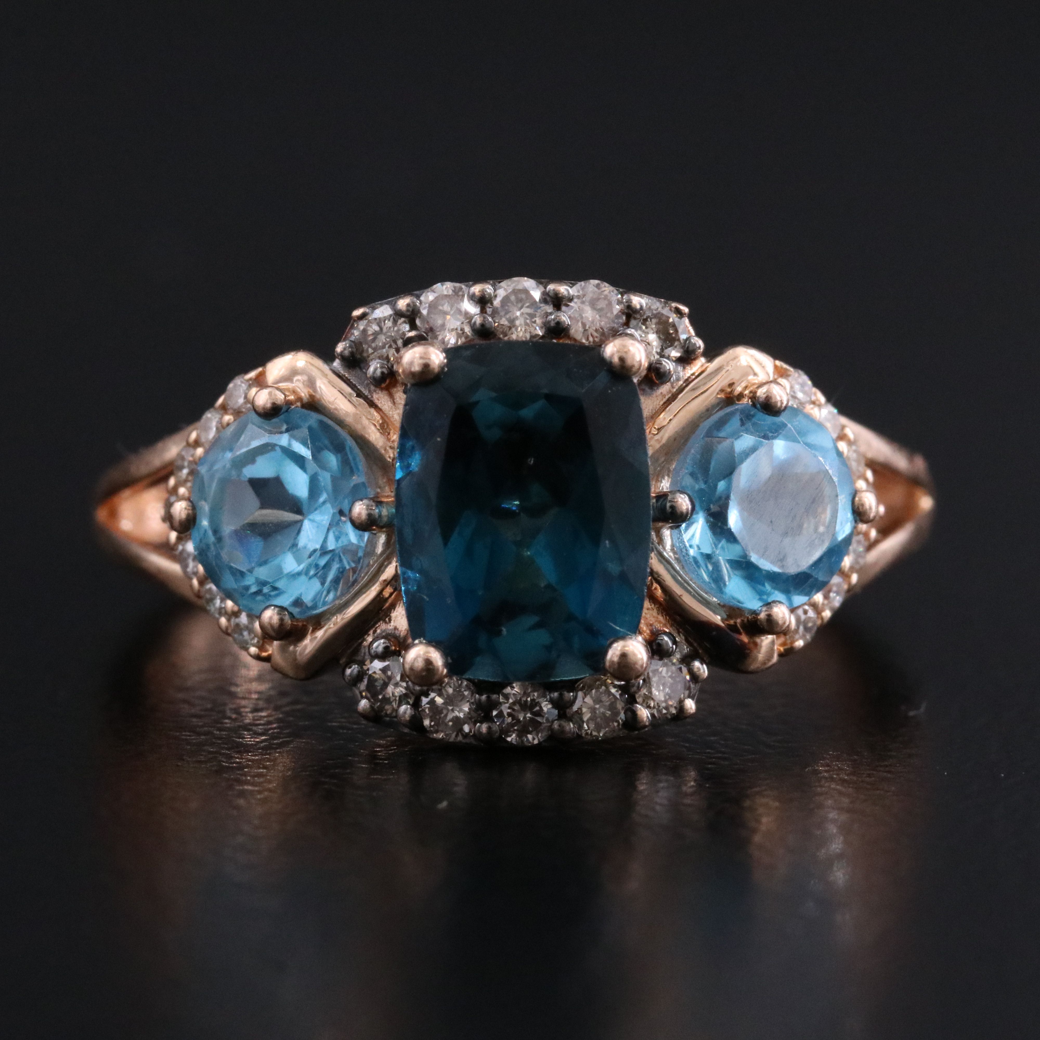 Le Vian 14K Rose Gold London Blue Topaz, Swiss Blue Toapz and Diamond Ring