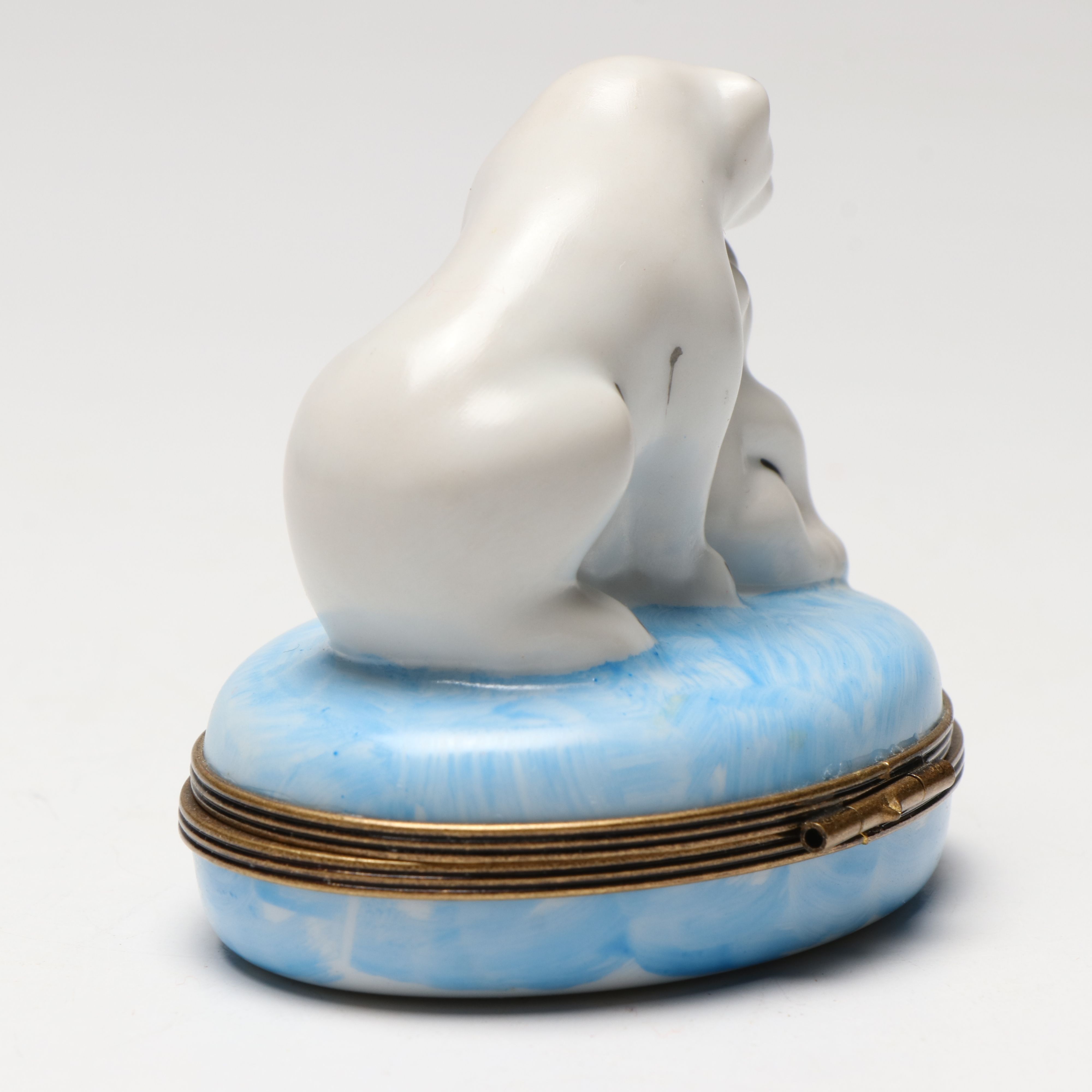 French Hand-Painted Porcelain Polar Bear Mother and Cub Limoges Box