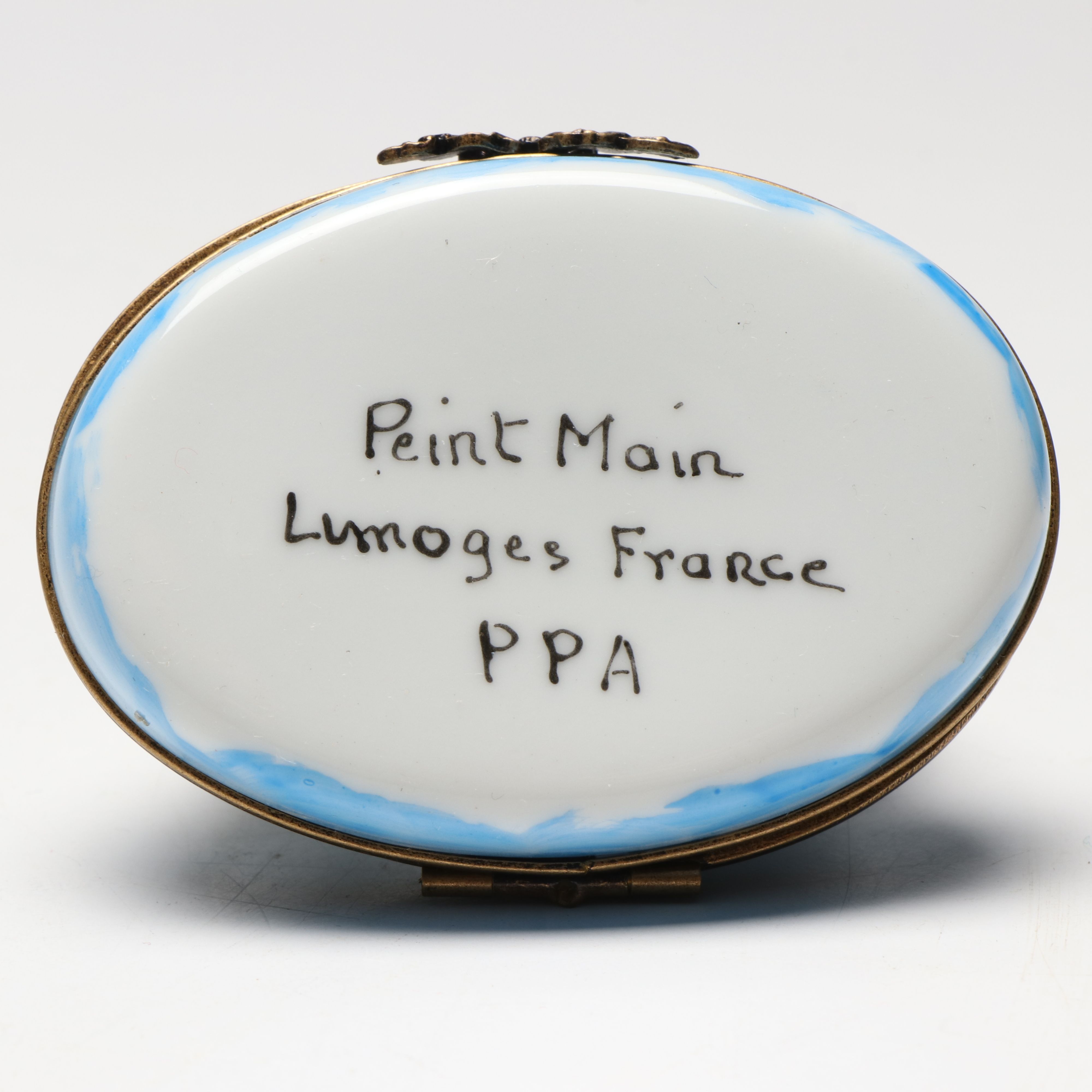 French Hand-Painted Porcelain Polar Bear Mother and Cub Limoges Box