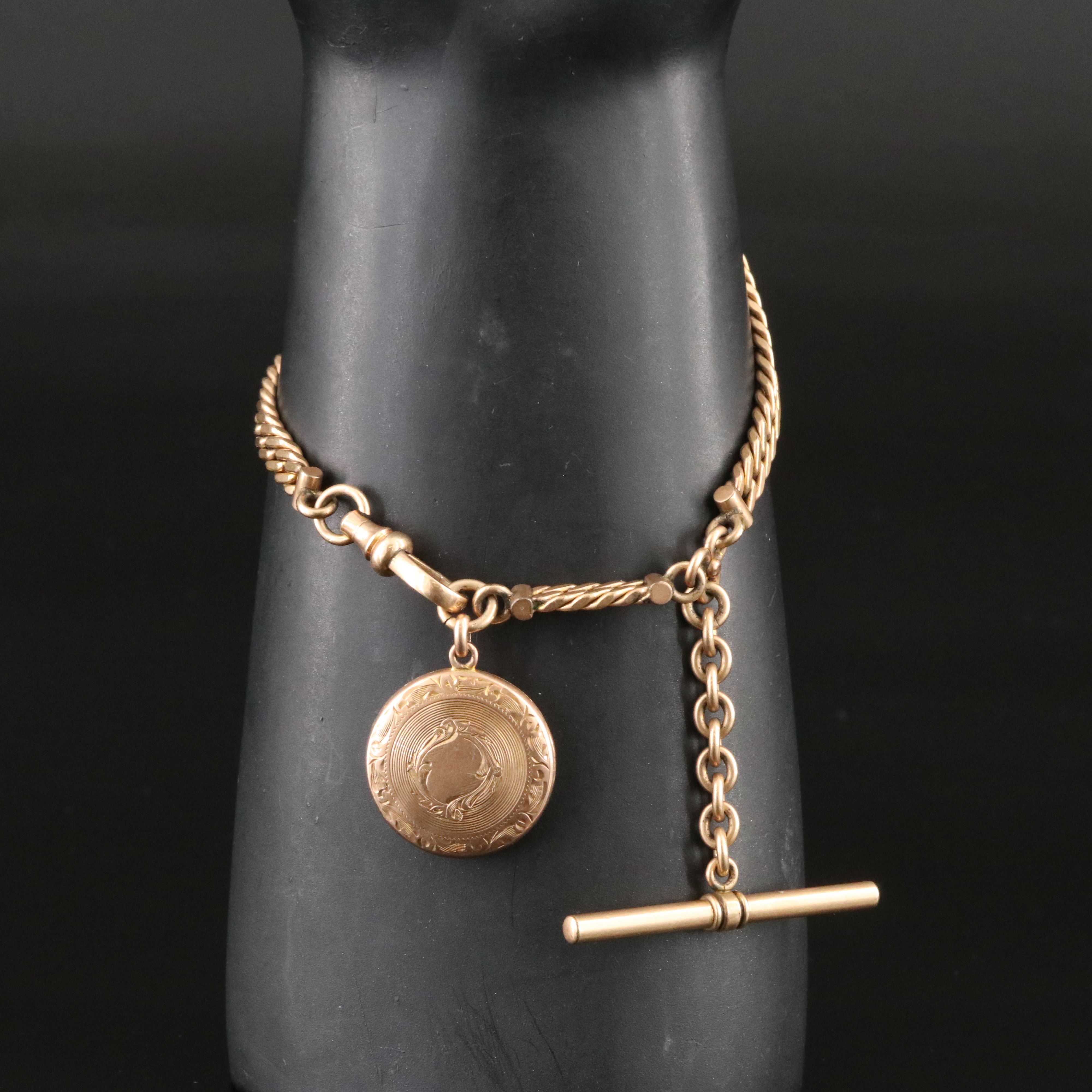 Vintage Simmons Gold-Filled Watch Chain with Locket
