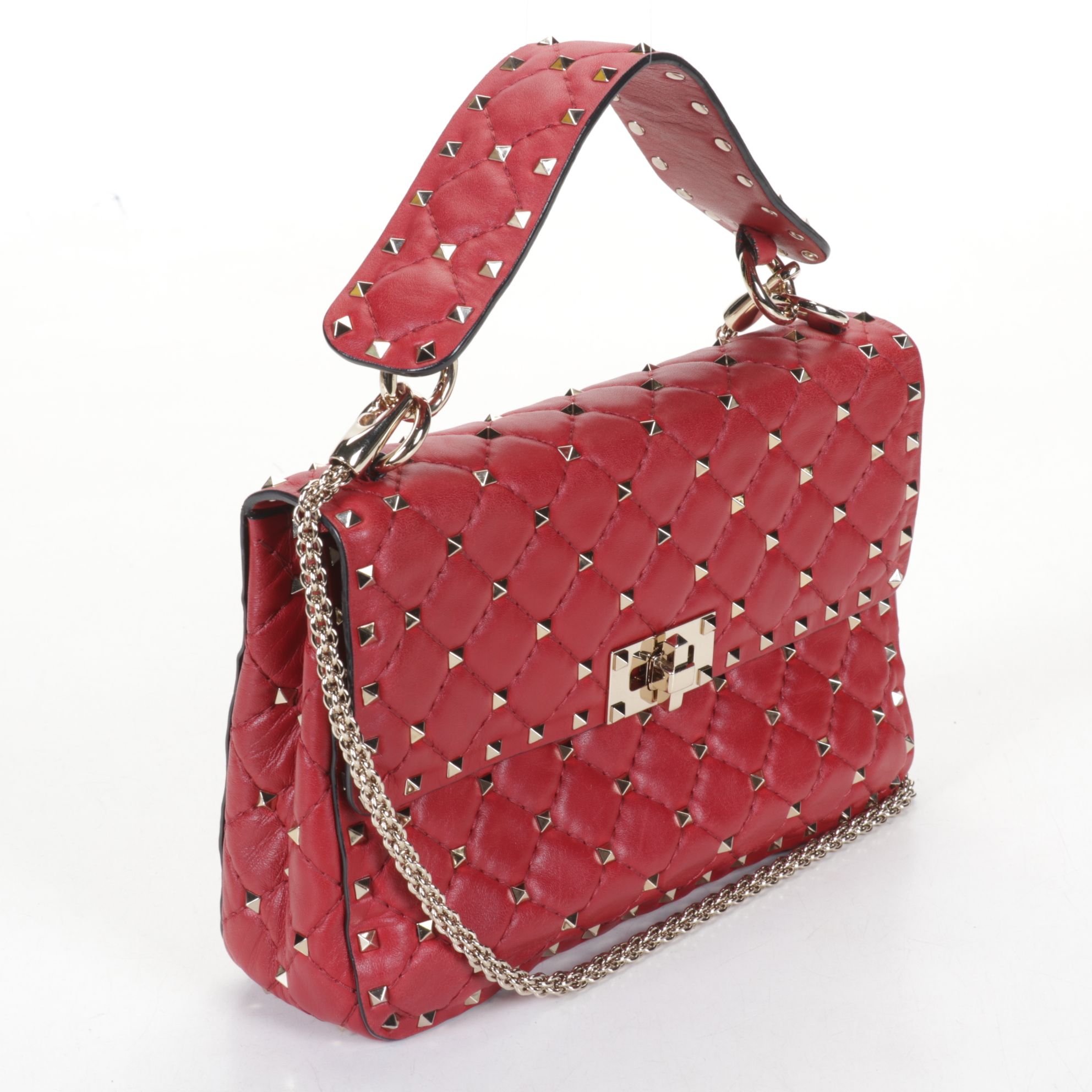 Valentino Garavani Rockstud Spike Quilted Red Leather Two-Way Shoulder Bag