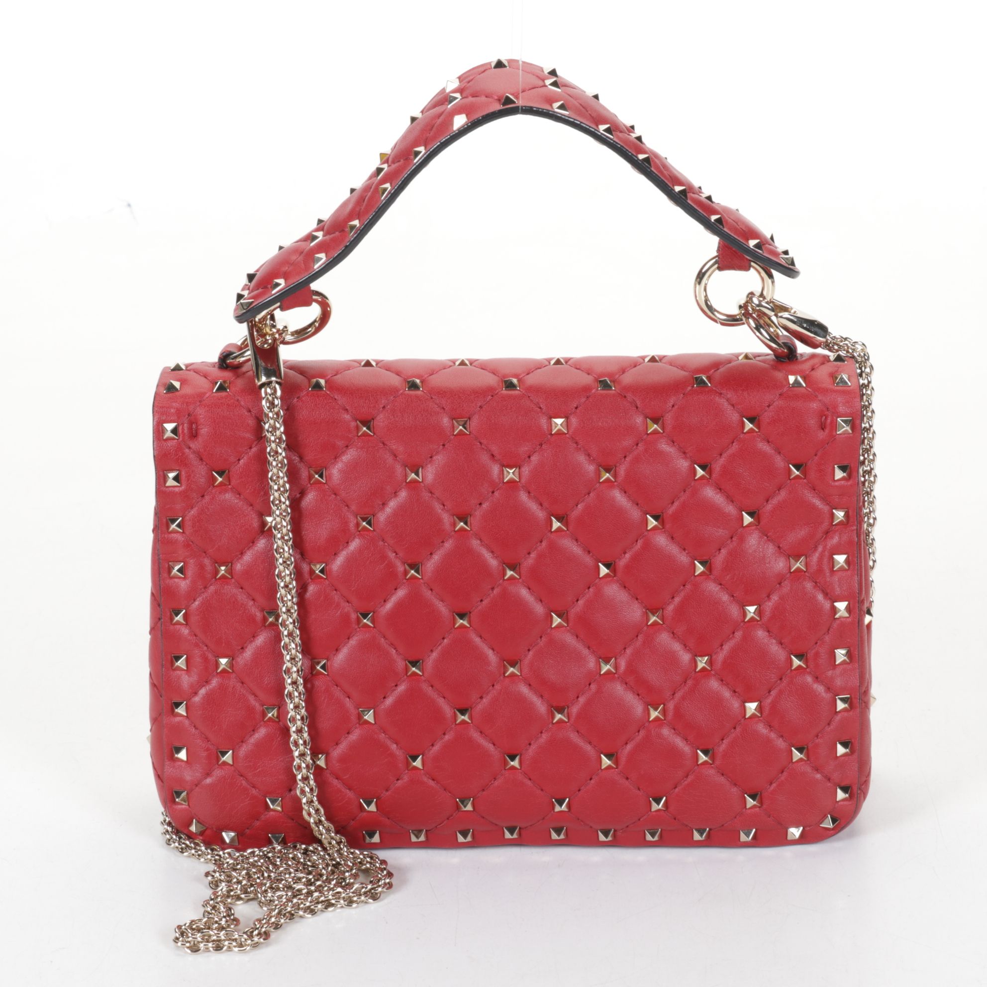 Valentino Garavani Rockstud Spike Quilted Red Leather Two-Way Shoulder Bag