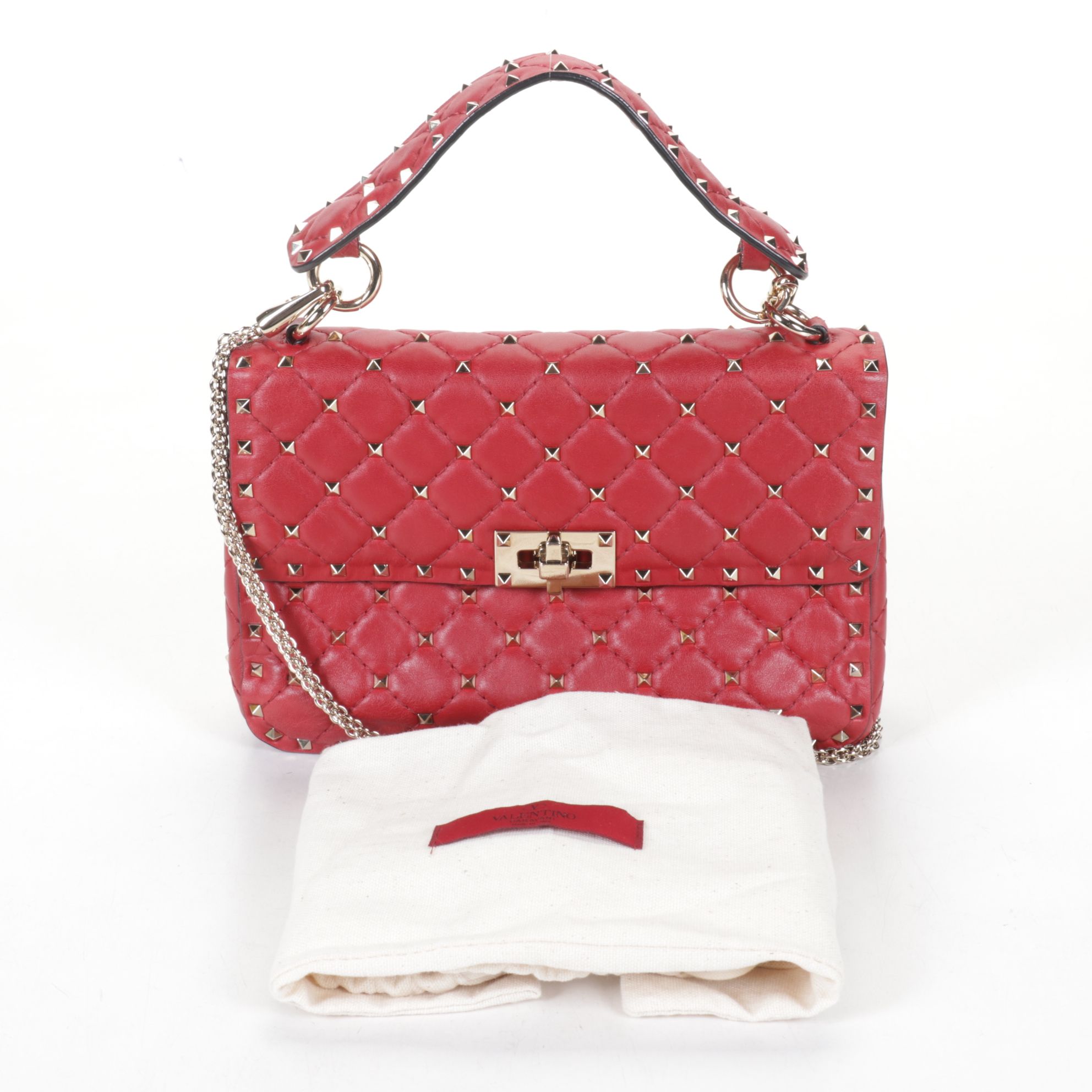 Valentino Garavani Rockstud Spike Quilted Red Leather Two-Way Shoulder Bag